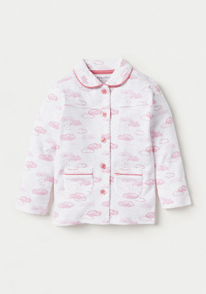 Juniors All-Over Cloud Print Long Sleeves T-shirt and Pyjama Set-Pyjama Sets-image-4