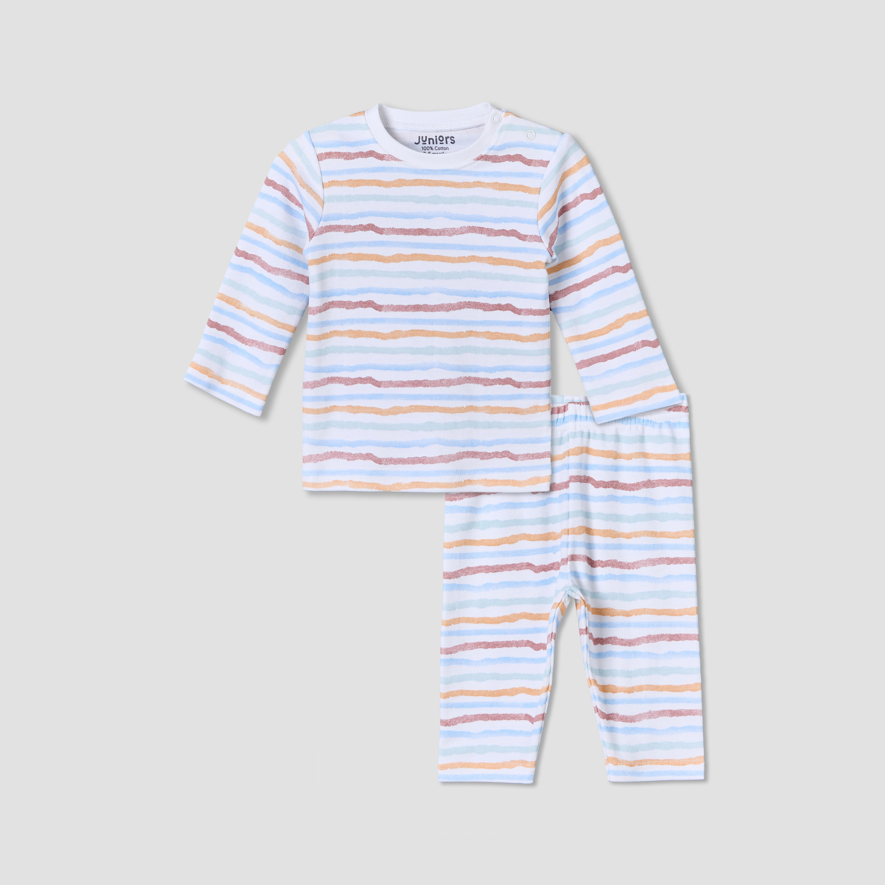 Juniors Cotton Crew Neck Long Sleeves Pyjama Set with Stripes-baby-boys-clothing-nightwear-pyjamasets-image-1