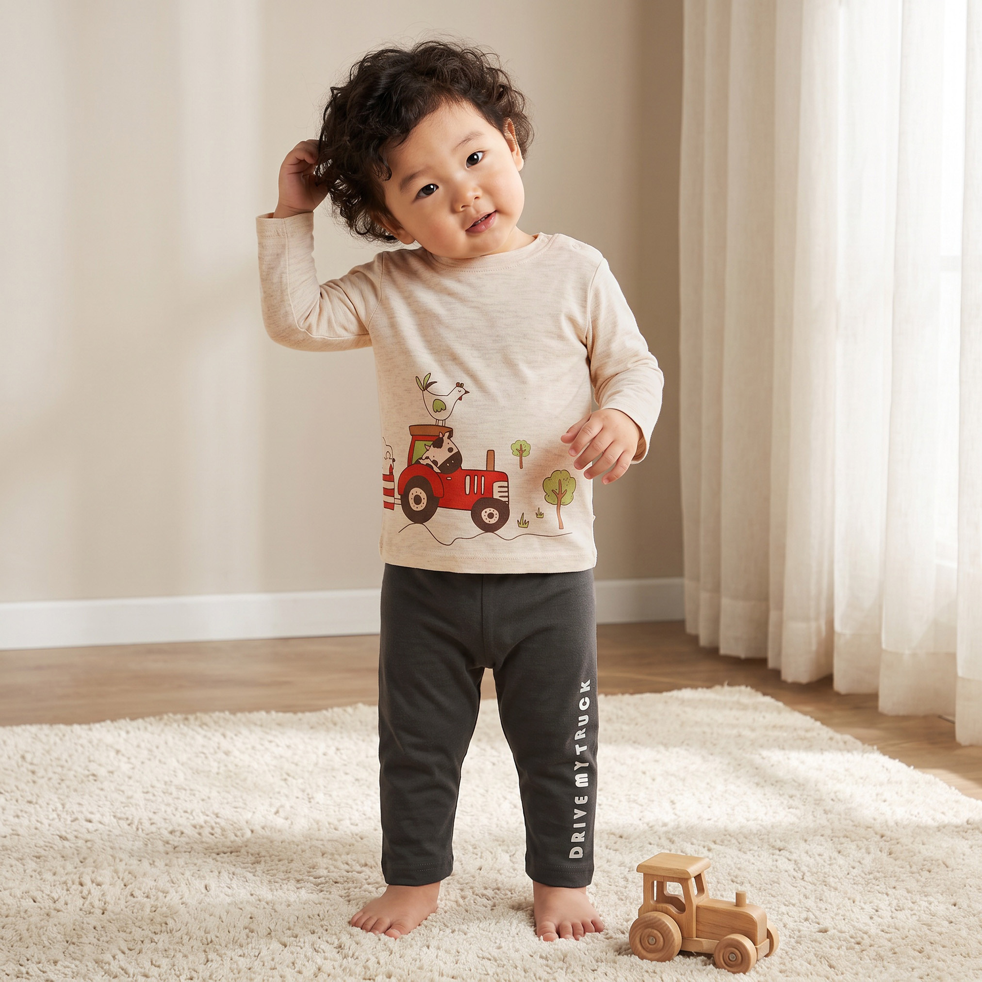 Pack of 4 Juniors Cotton Crew Neck Long Sleeves Pyjama Set with Construction Vehicle Print-baby-boys-clothing-nightwear-pyjamasets-image-2