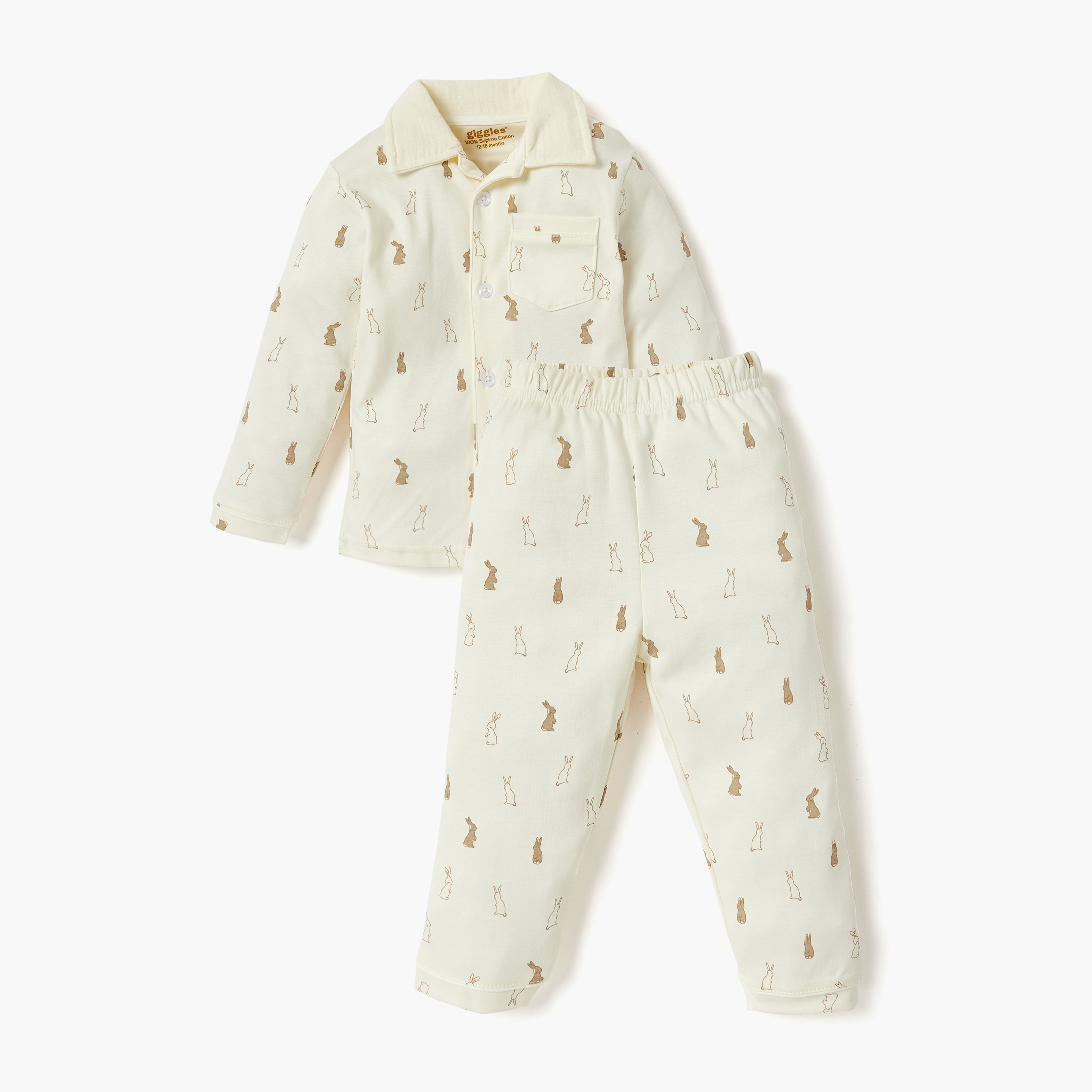 Giggles All-Over Bunny Print Shirt and Pyjama Set-baby-boys-clothing-nightwear-pyjamasets-image-1