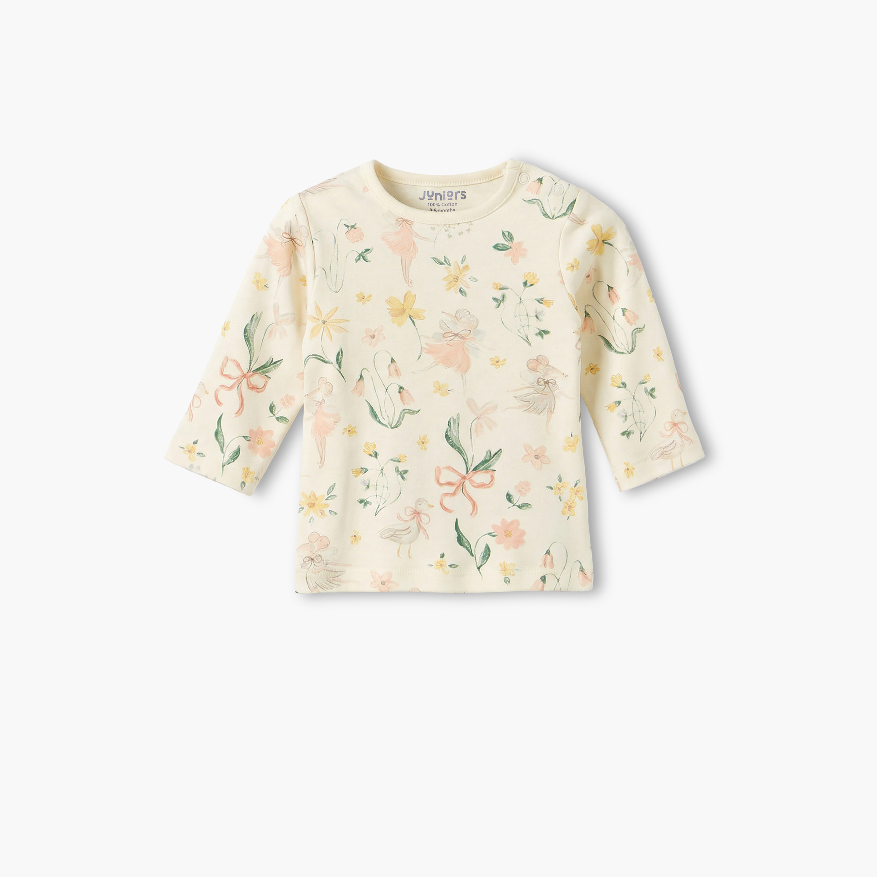 Juniors Cotton Round Neck Long Sleeves Pyjama Set with Botanical Print-baby-girls-clothing-nightwear-pyjamasets-image-3