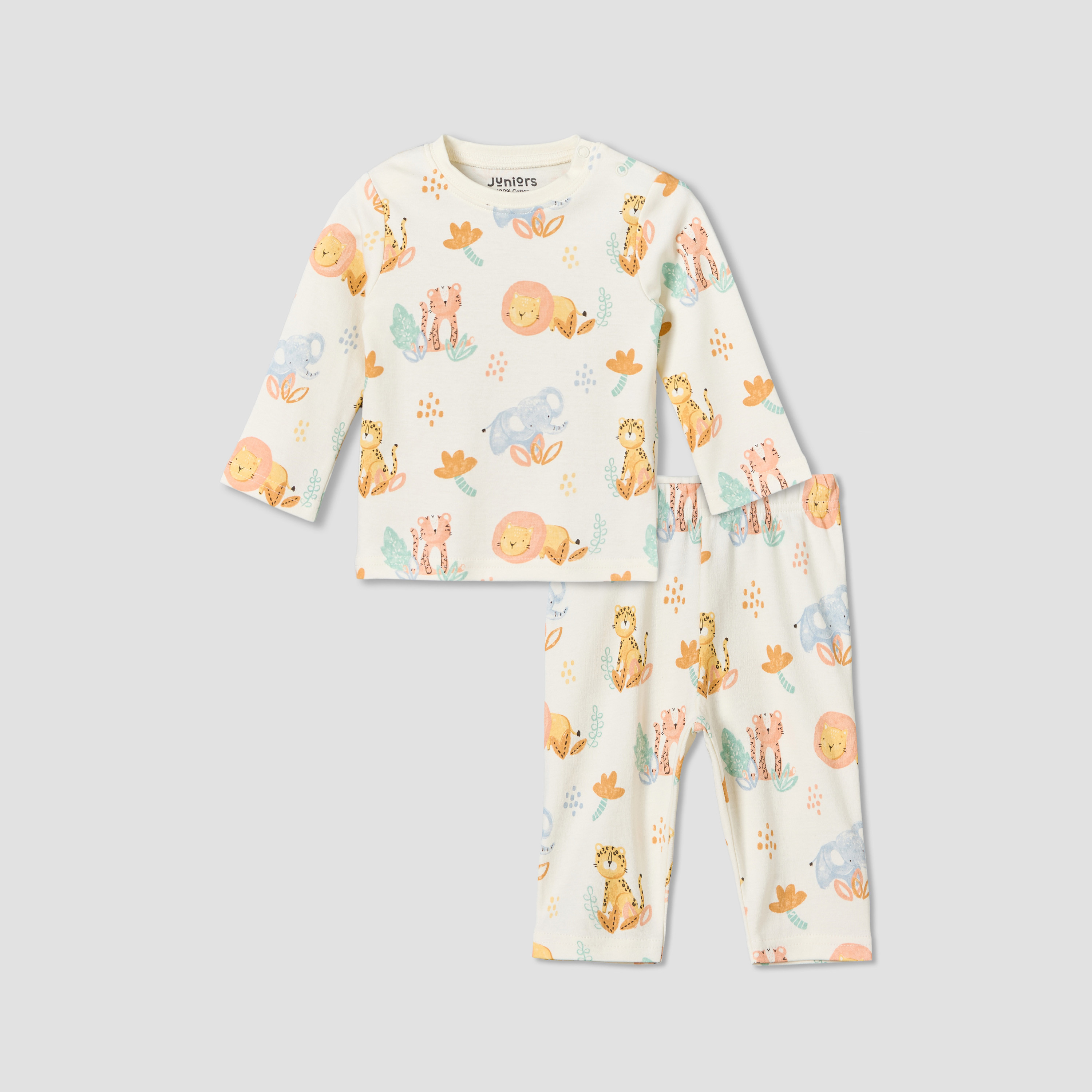 Juniors Cotton Round Neck Long Sleeves Pyjama Set with Safari Print-baby-boys-clothing-nightwear-pyjamasets-image-1