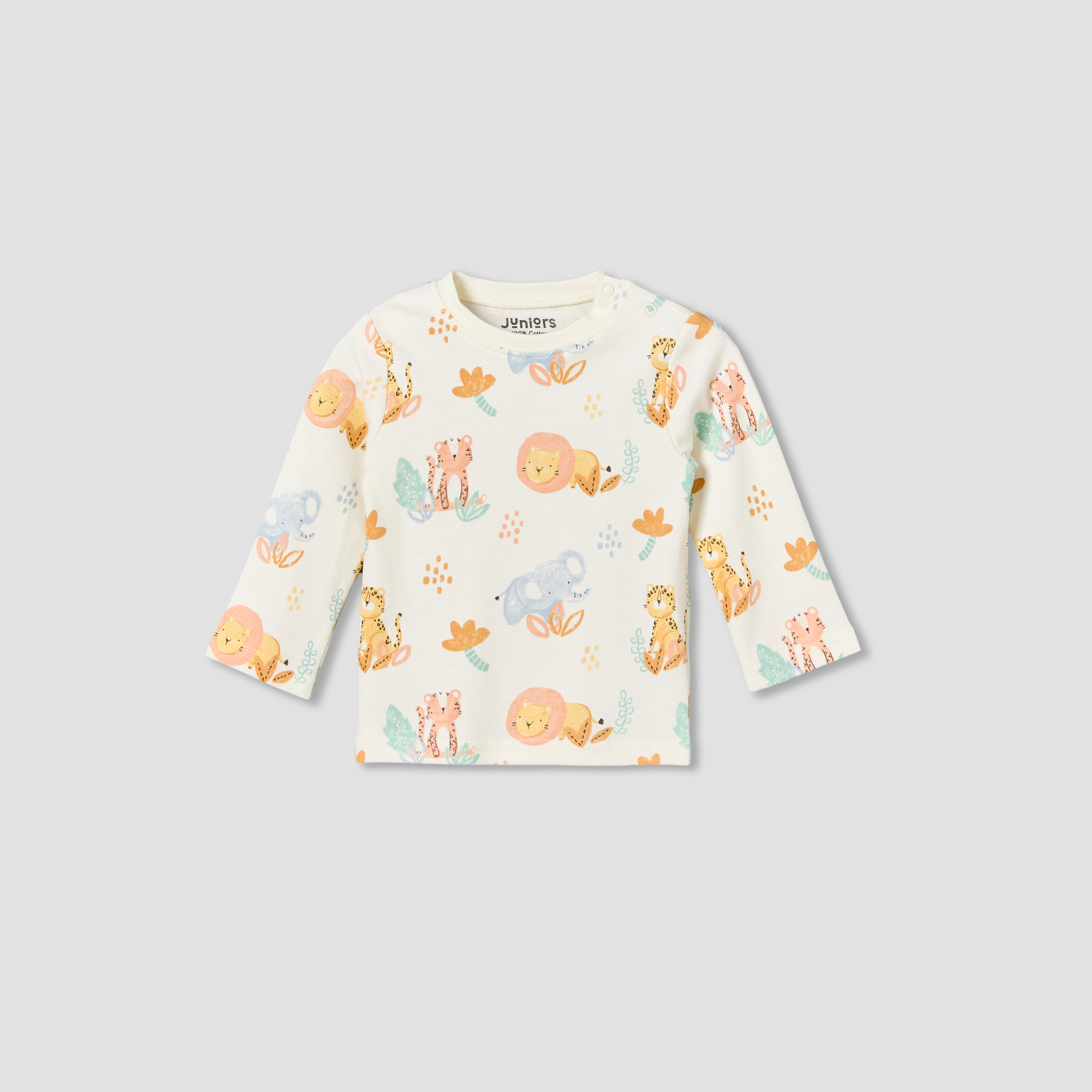 Juniors Cotton Round Neck Long Sleeves Pyjama Set with Safari Print-baby-boys-clothing-nightwear-pyjamasets-image-2