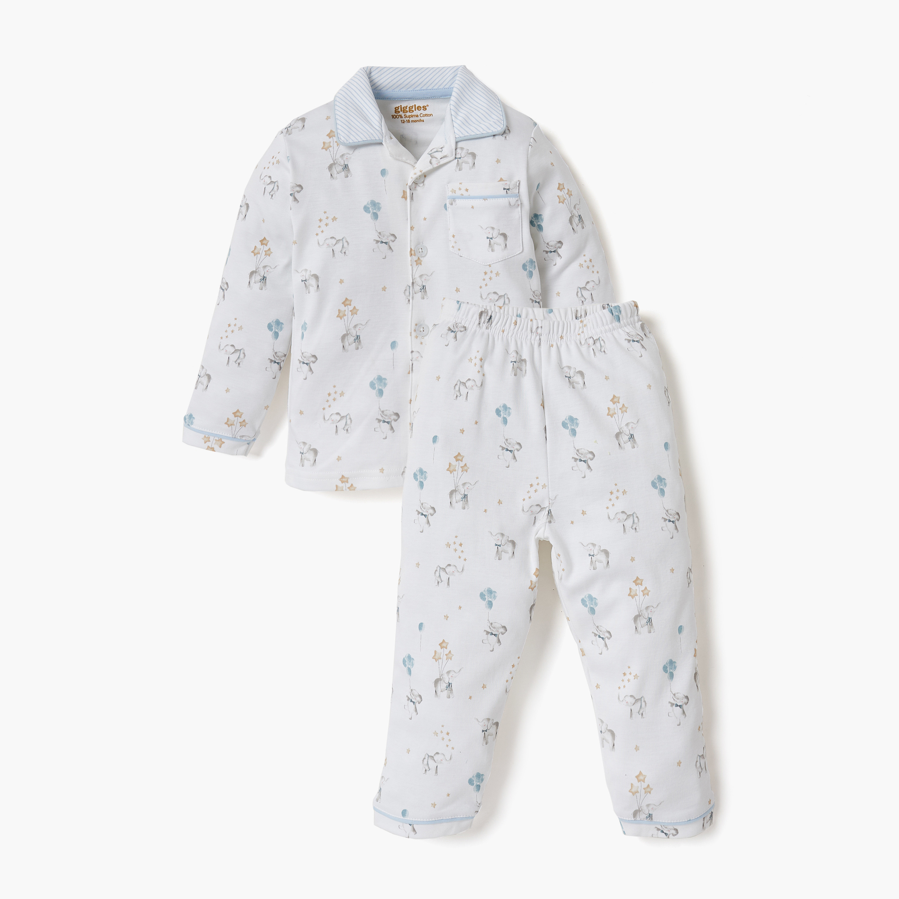 Giggles All-Over Elephant Print Shirt and Pyjama Set-baby-boys-clothing-nightwear-pyjamasets-image-1