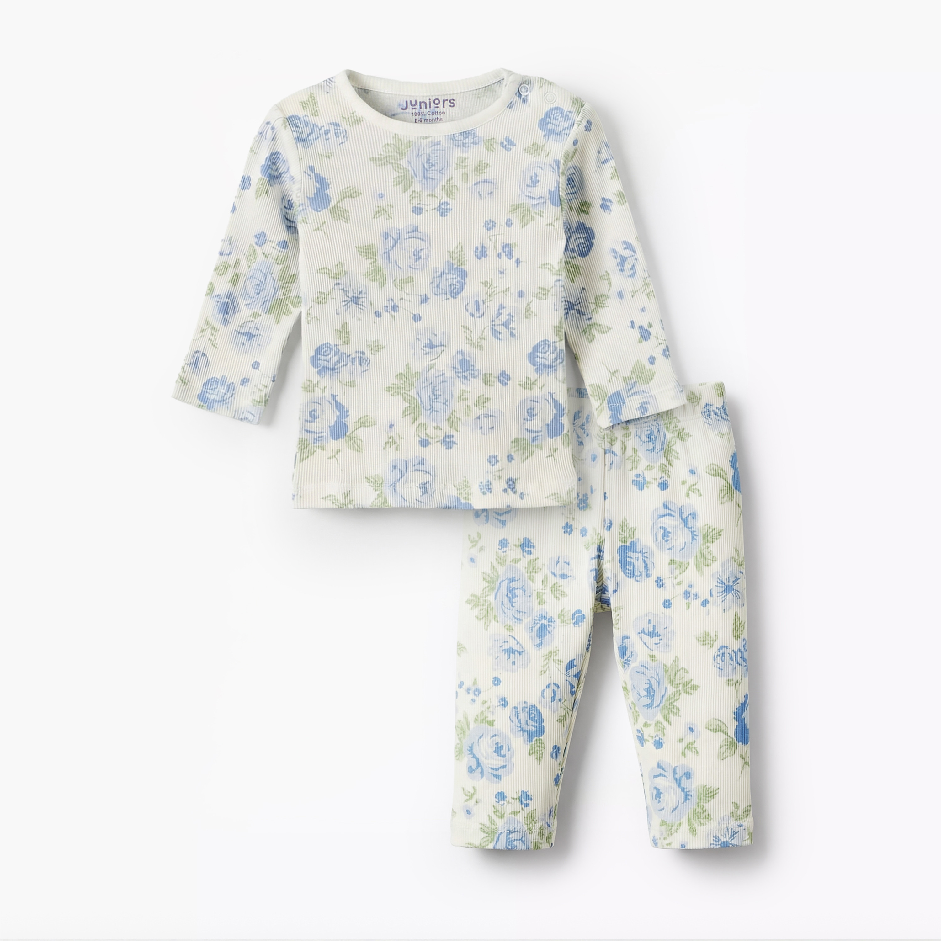 Juniors Cotton Round Neck Long Sleeves Pyjama Set with Floral Print-baby-girls-clothing-nightwear-pyjamasets-image-1