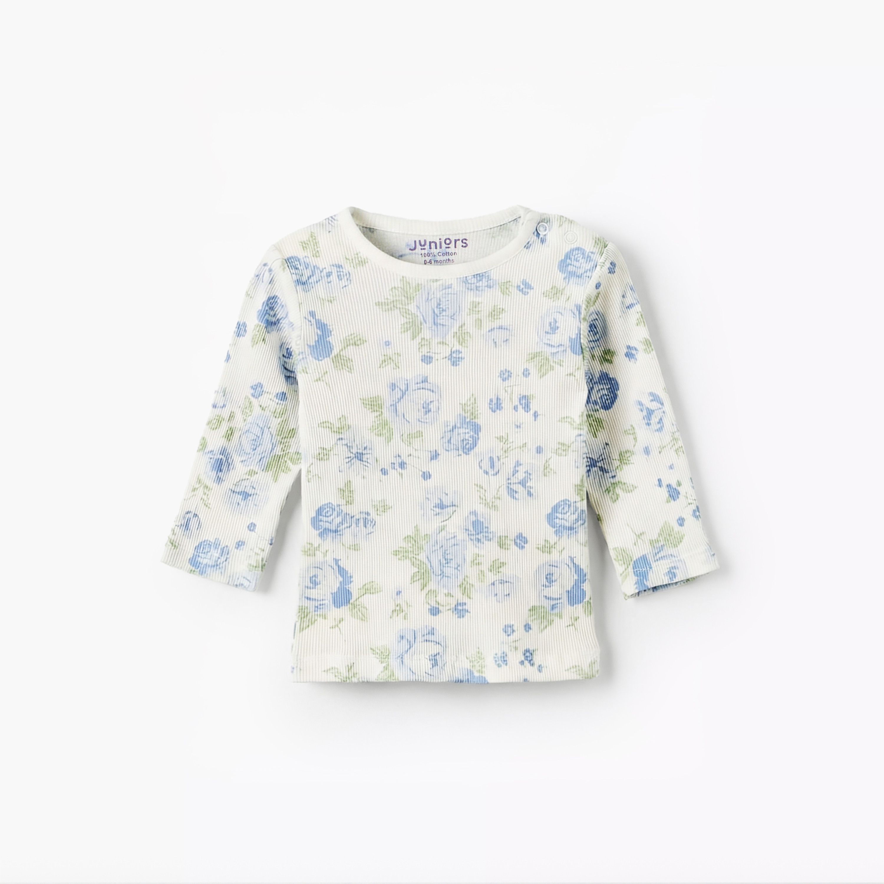 Juniors Cotton Round Neck Long Sleeves Pyjama Set with Floral Print-baby-girls-clothing-nightwear-pyjamasets-image-2
