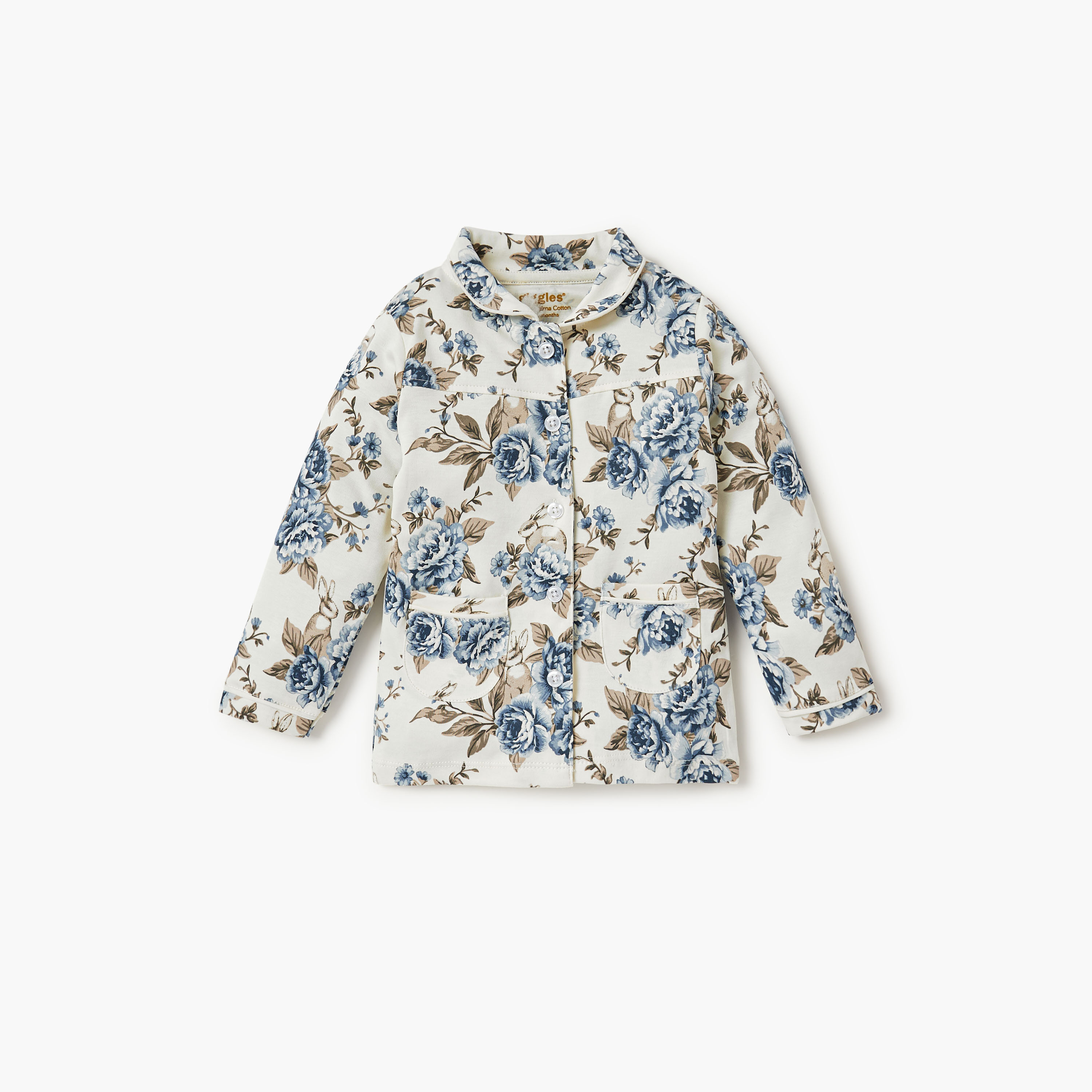 Giggles Floral Print Shirt and Pyjama Set-baby-girls-clothing-nightwear-pyjamasets-image-2