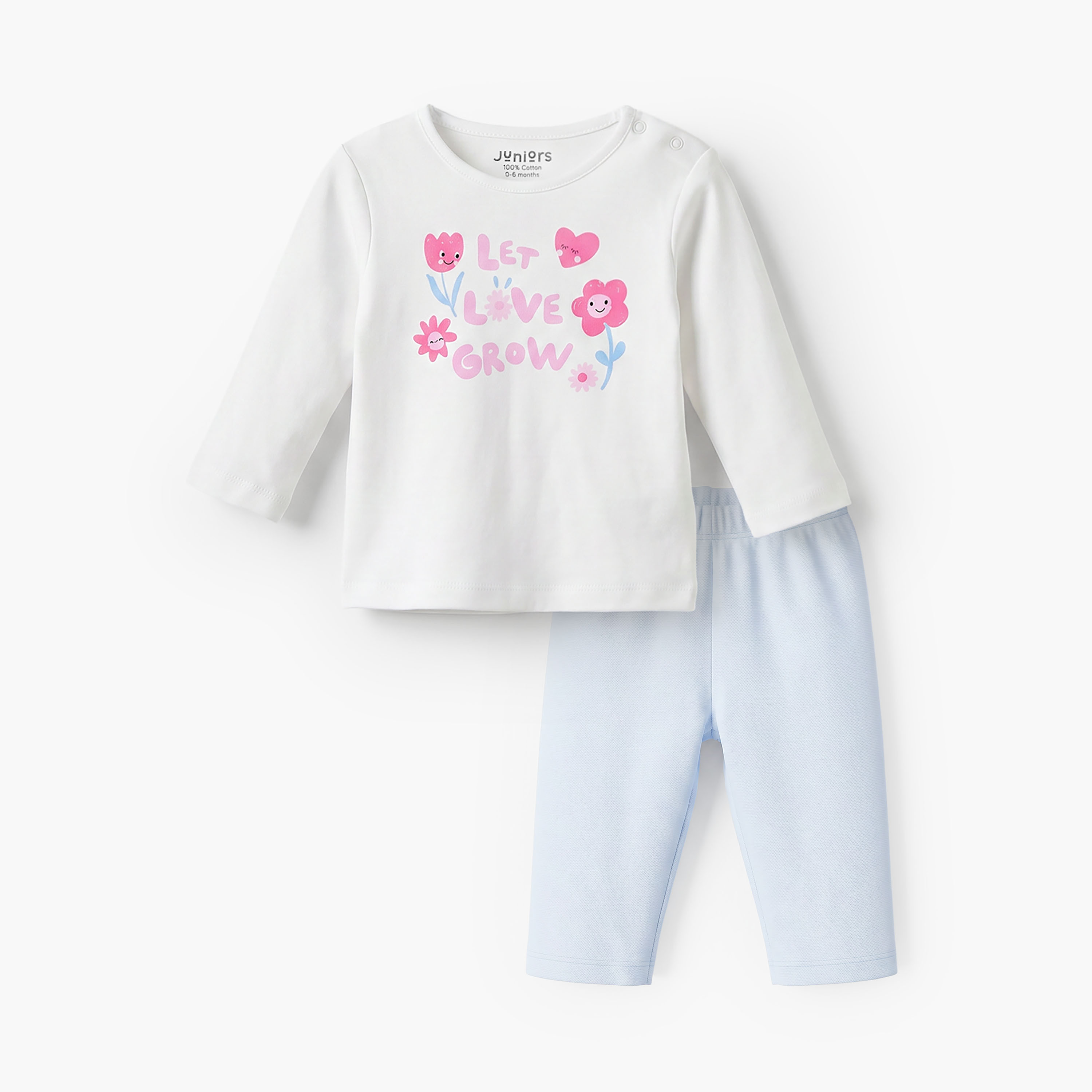 Juniors Cotton Crew Neck Long Sleeves Pyjama Set with Slogan Print-baby-girls-clothing-nightwear-pyjamasets-image-2