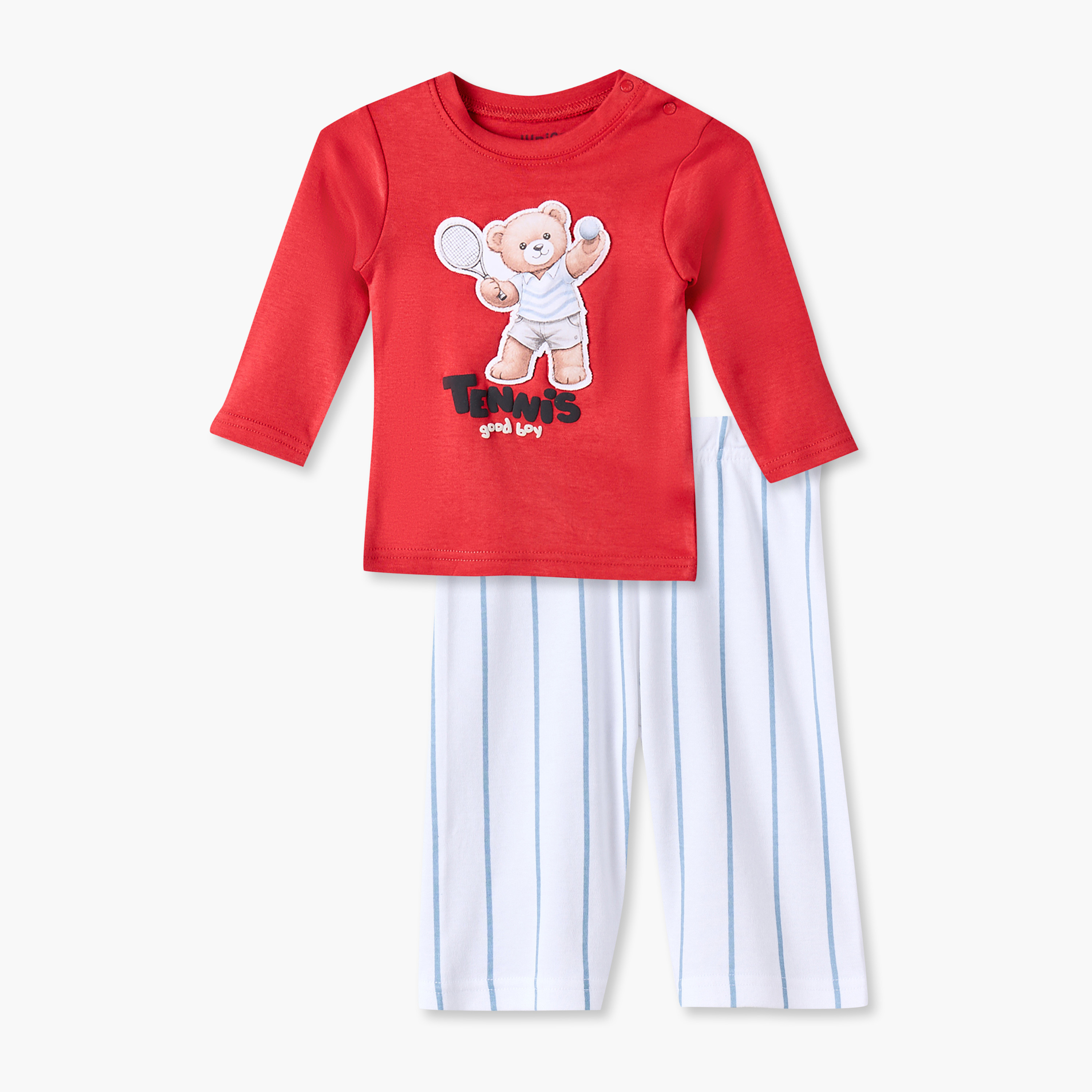 طقم بيجاما قطن بياقة ضيقة وأكمام طويلة وزخارف دب من جونيورز-baby-boys-clothing-nightwear-pyjamasets-image-2