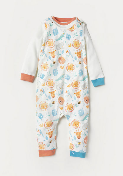 Juniors Solid Long Sleeves T-shirt and Printed Dungaree Set-Rompers%2C Dungarees and Jumpsuits-image-0