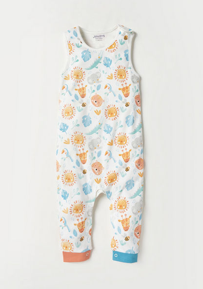 Juniors Solid Long Sleeves T-shirt and Printed Dungaree Set-Rompers%2C Dungarees and Jumpsuits-image-4