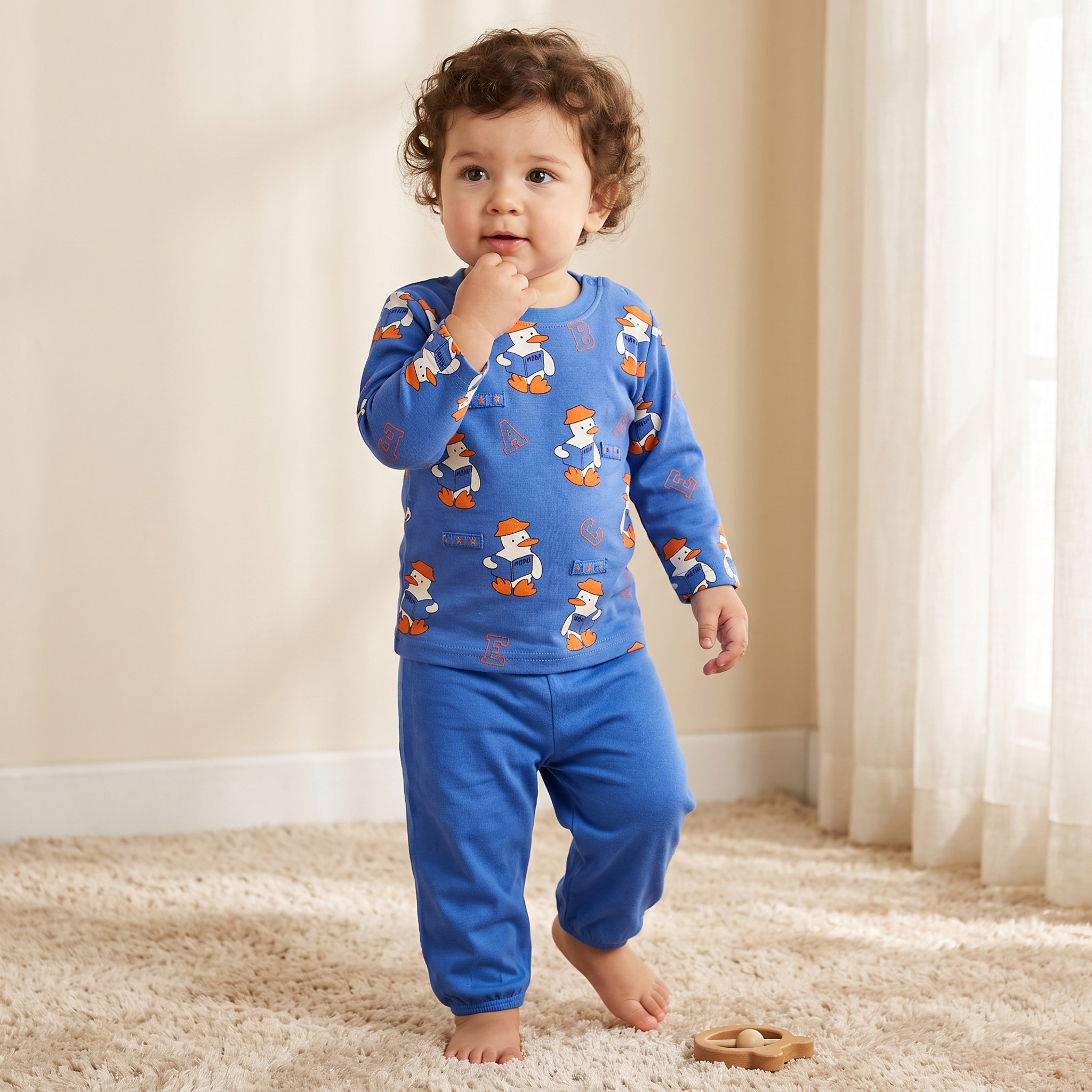 طقم بيجاما قطن بأكمام طويلة وياقة مستديرة وطبعات من جونيورز-baby-boys-clothing-nightwear-pyjamasets-image-1