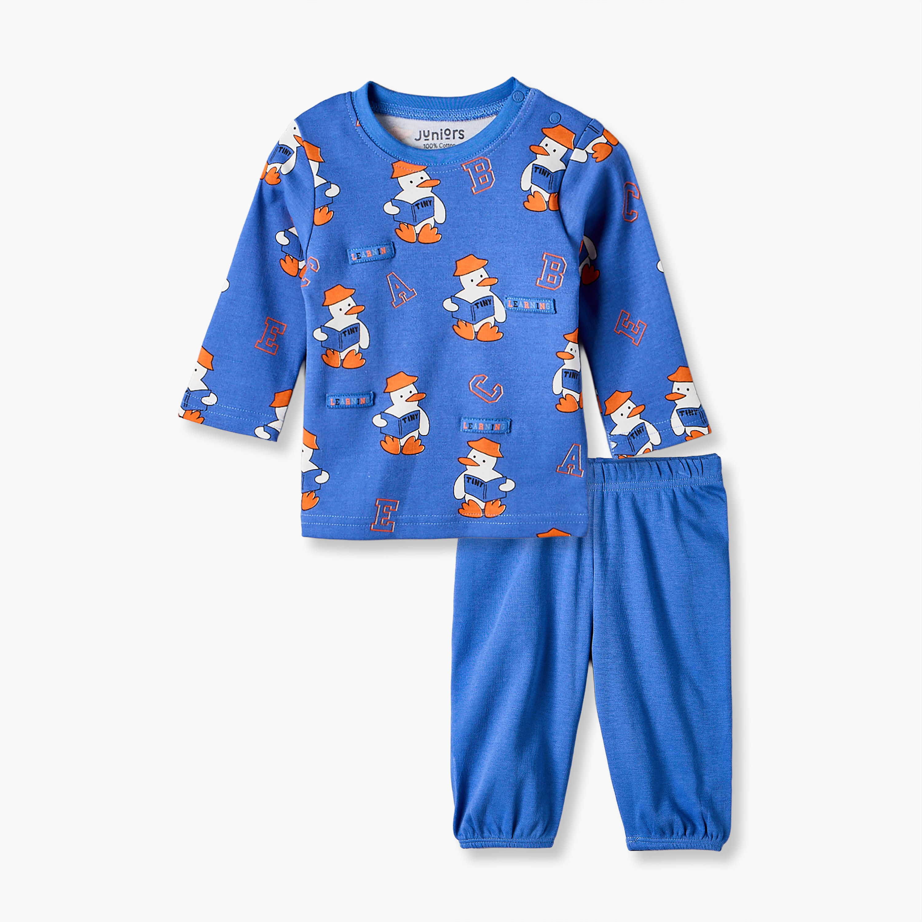 طقم بيجاما قطن بأكمام طويلة وياقة مستديرة وطبعات من جونيورز-baby-boys-clothing-nightwear-pyjamasets-image-2