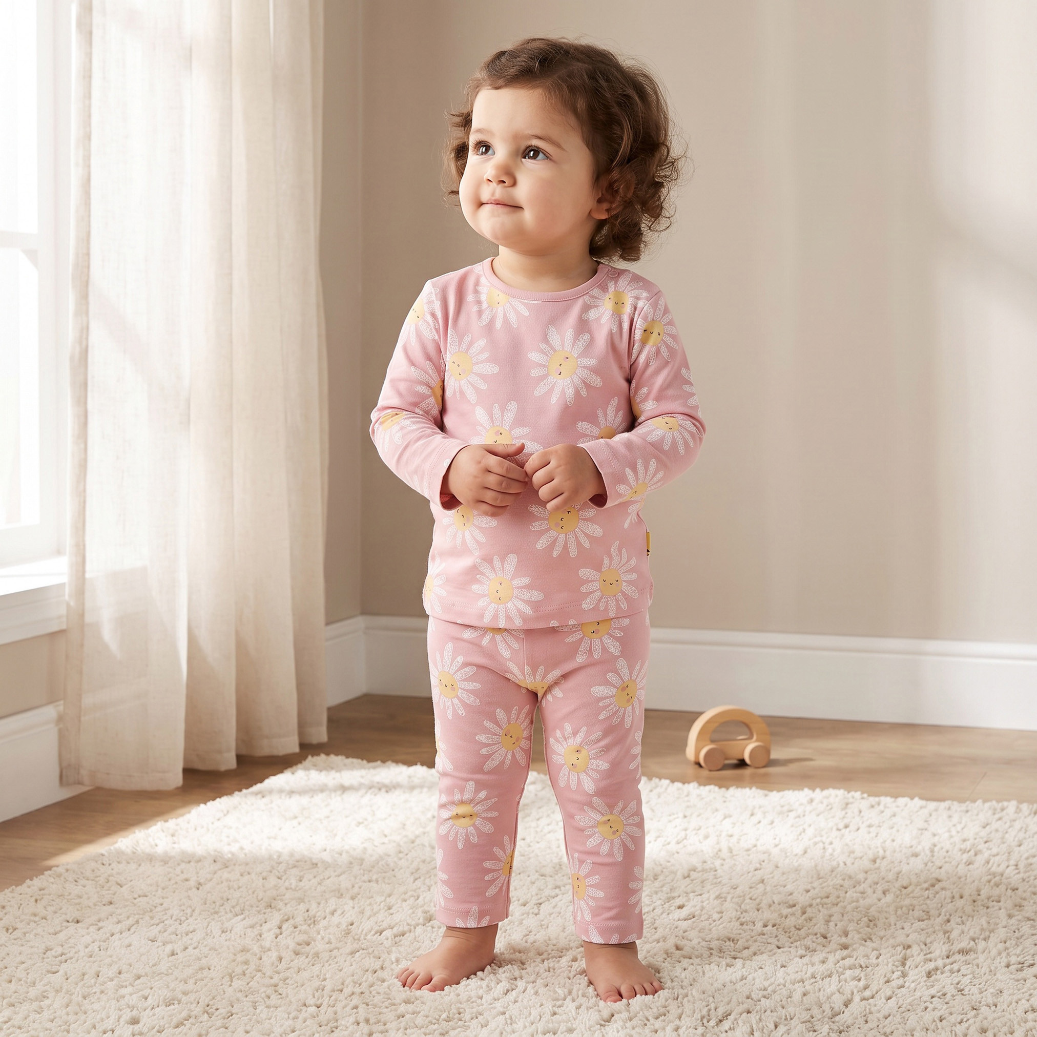 طقم بيجاما قطن بأكمام طويلة وياقة مستديرة بطبعات زهور من جونيورز-baby-girls-clothing-nightwear-pyjamasets-image-1