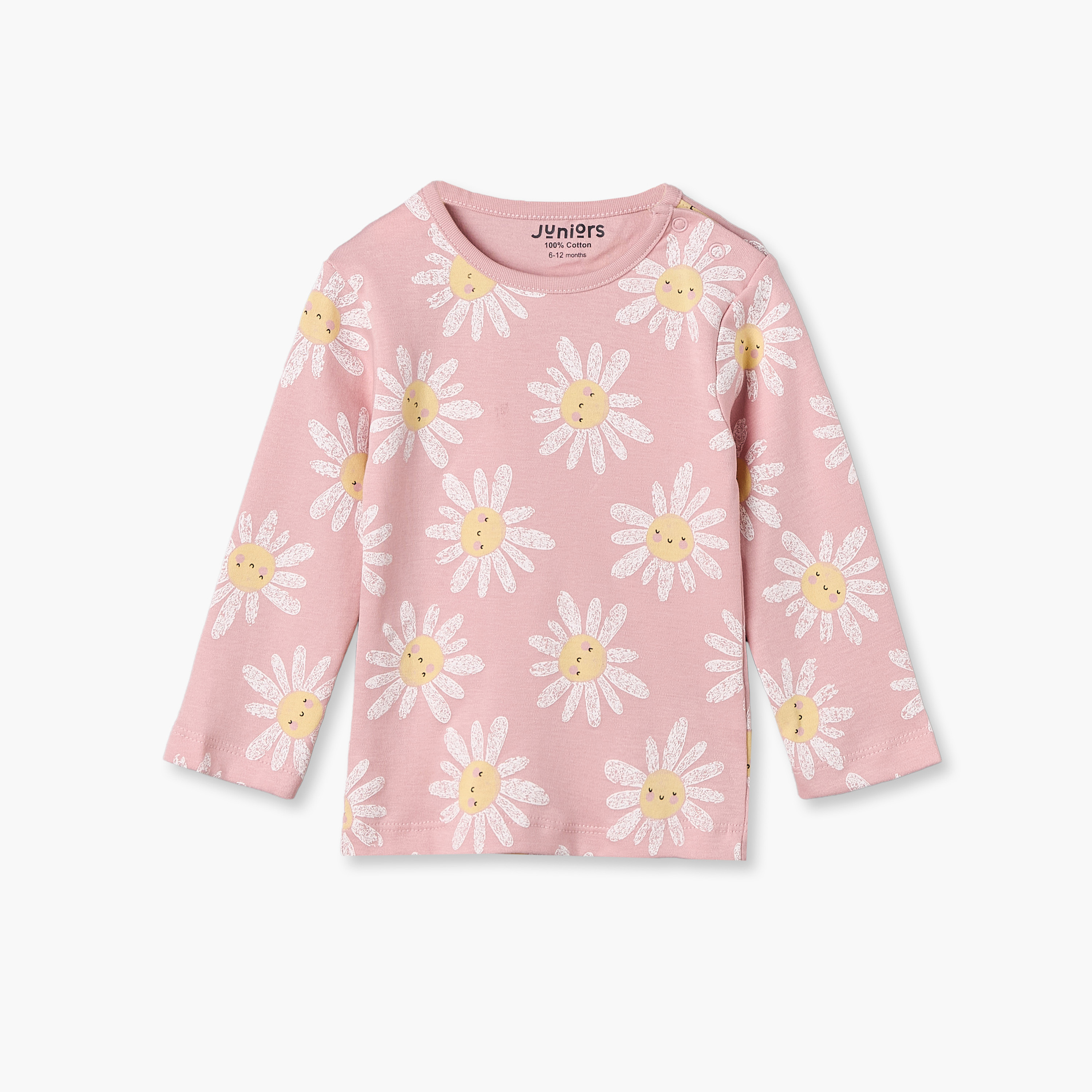 طقم بيجاما قطن بأكمام طويلة وياقة مستديرة بطبعات زهور من جونيورز-baby-girls-clothing-nightwear-pyjamasets-image-3
