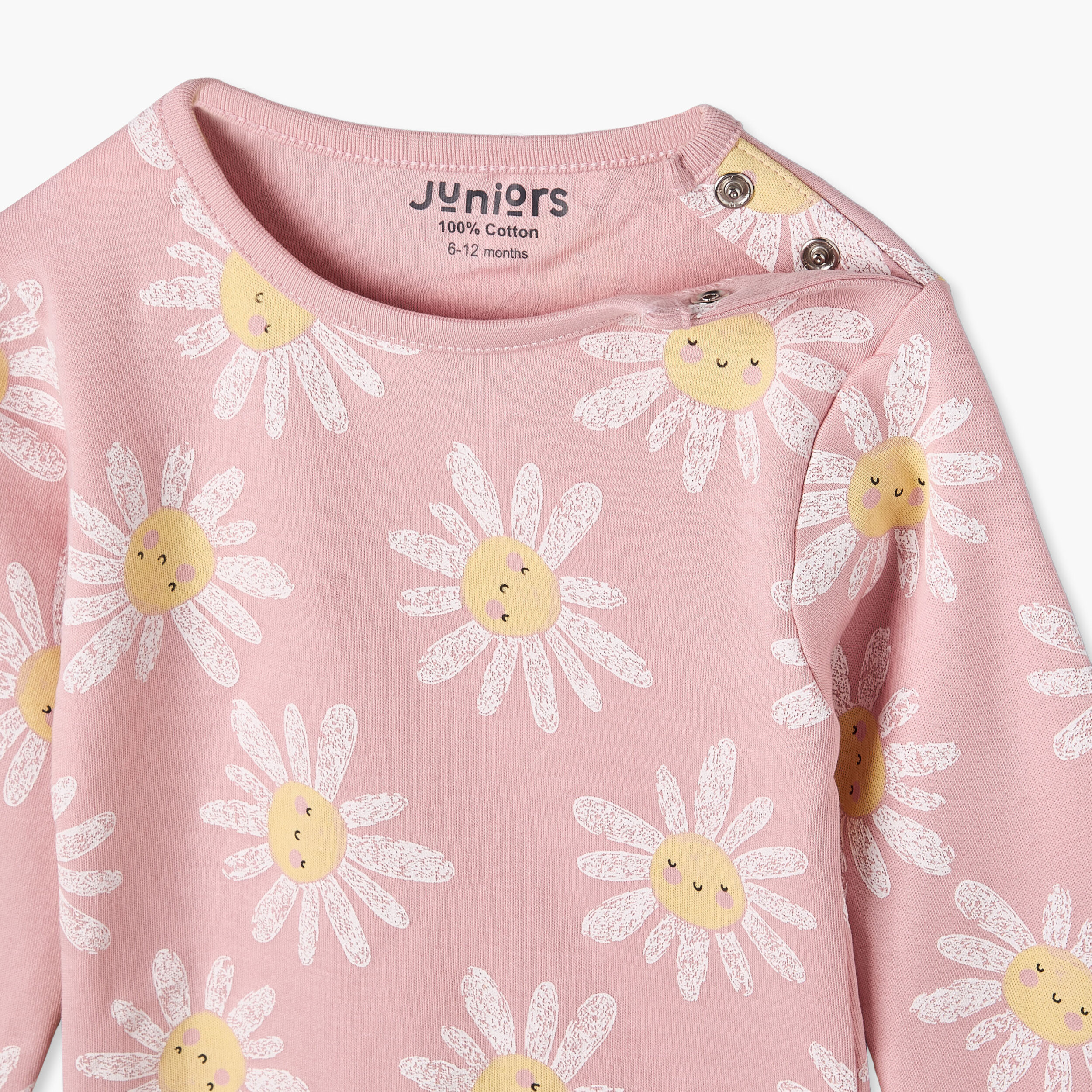 طقم بيجاما قطن بأكمام طويلة وياقة مستديرة بطبعات زهور من جونيورز-baby-girls-clothing-nightwear-pyjamasets-image-7