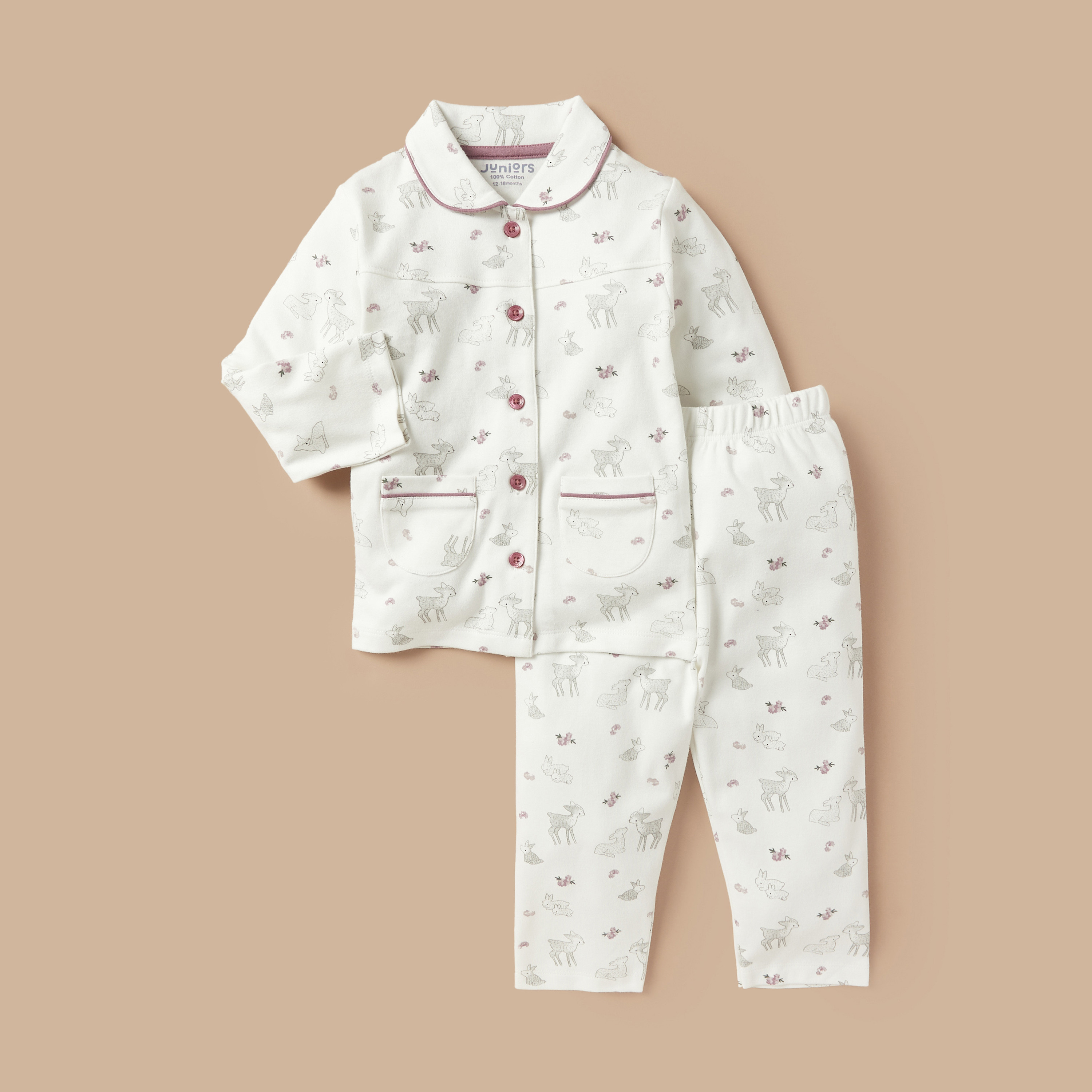 Juniors All-Over Deer Print Shirt and Pyjama Set-baby-girls-clothing-nightwear-pyjamasets-image-1