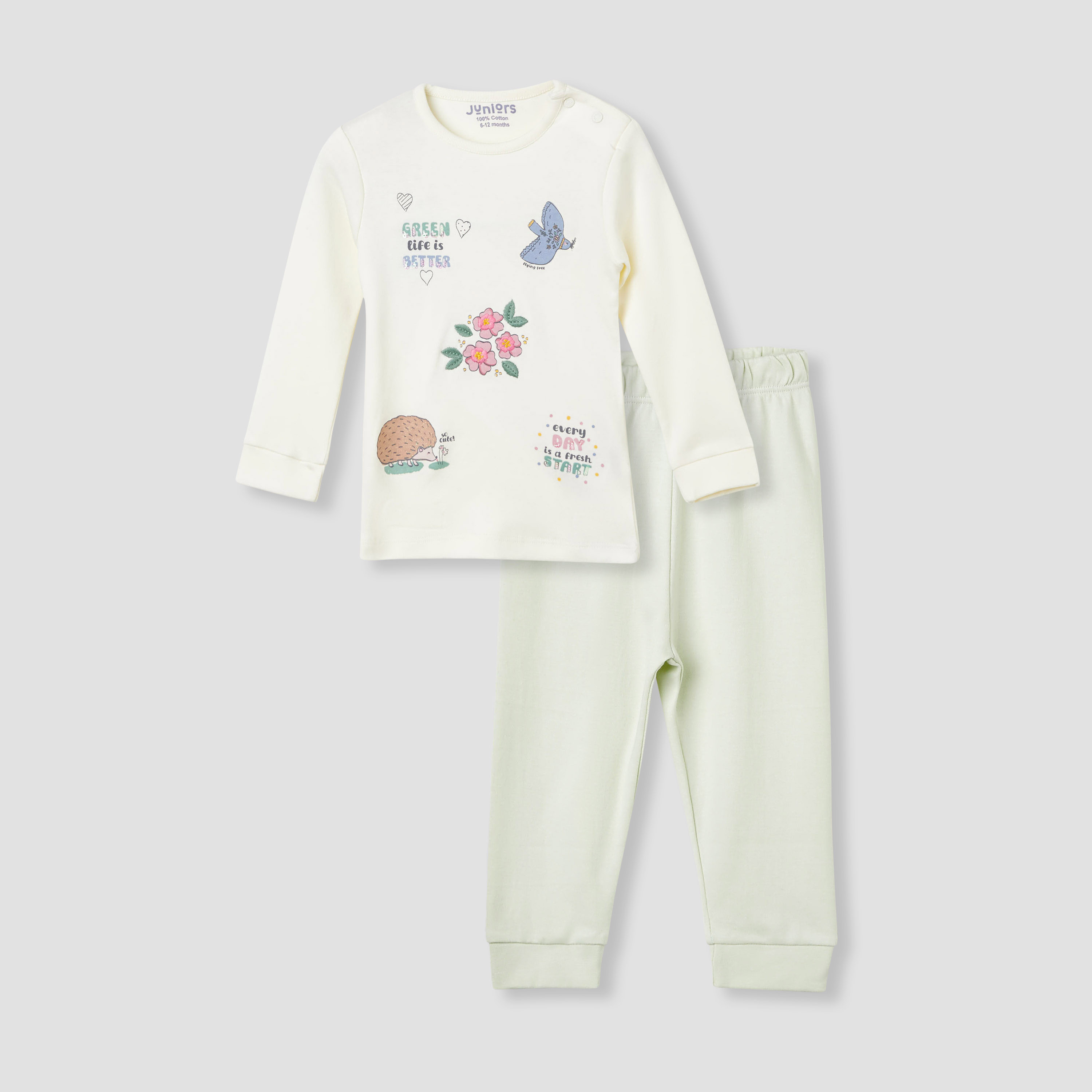 Juniors Printed T-shirt and Pyjama Set-baby-girls-clothing-nightwear-pyjamasets-image-1