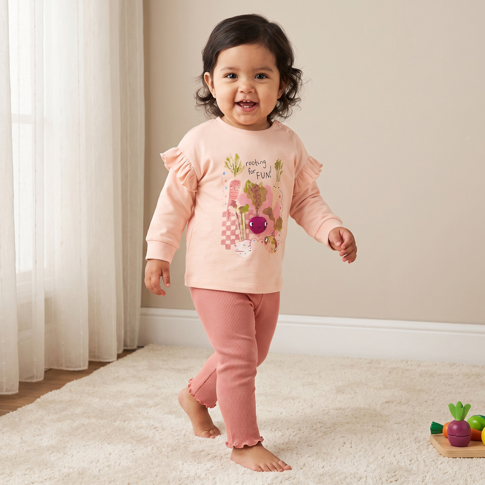 طقم بيجاما قطن بياقة ضيقة وأكمام طويلة وطبعات من جونيورز-baby-girls-clothing-nightwear-pyjamasets-image-1