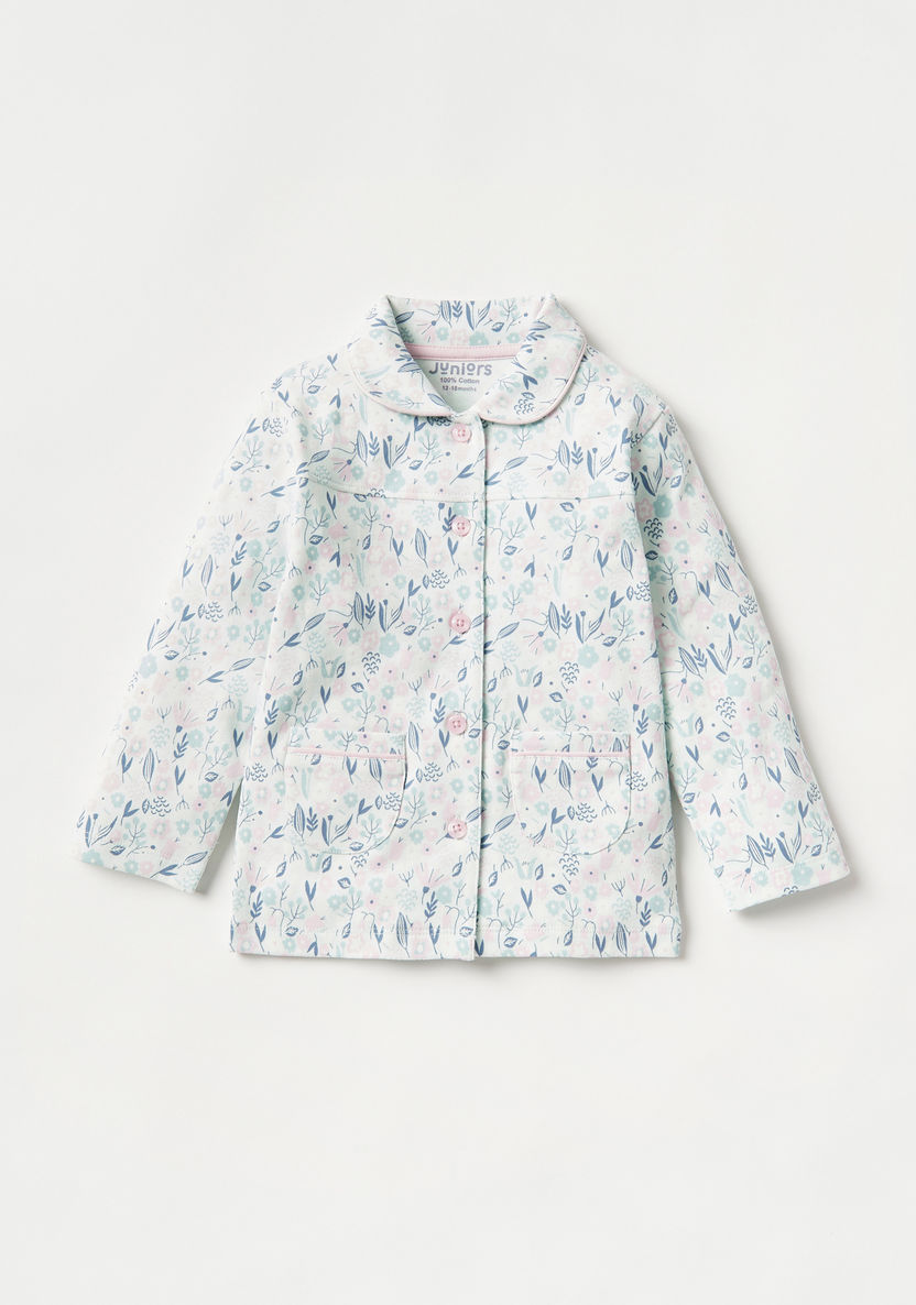 Juniors All-Over Floral Print Long Sleeves Shirt and Pyjama Set-Pyjama Sets-image-1