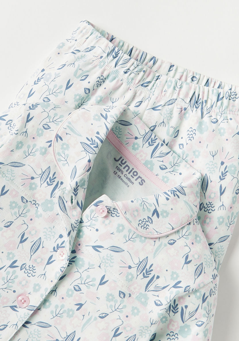 Juniors All-Over Floral Print Long Sleeves Shirt and Pyjama Set-Pyjama Sets-image-3