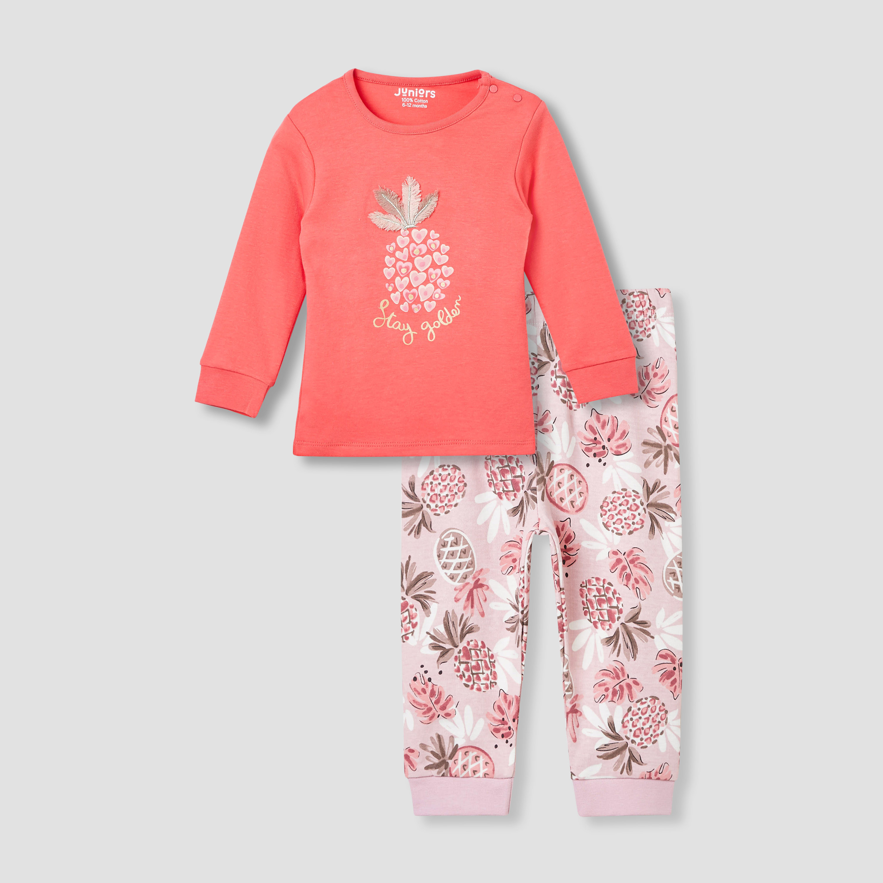 Juniors Pineapple Print T-shirt and Pyjama Set-baby-girls-clothing-nightwear-pyjamasets-image-1