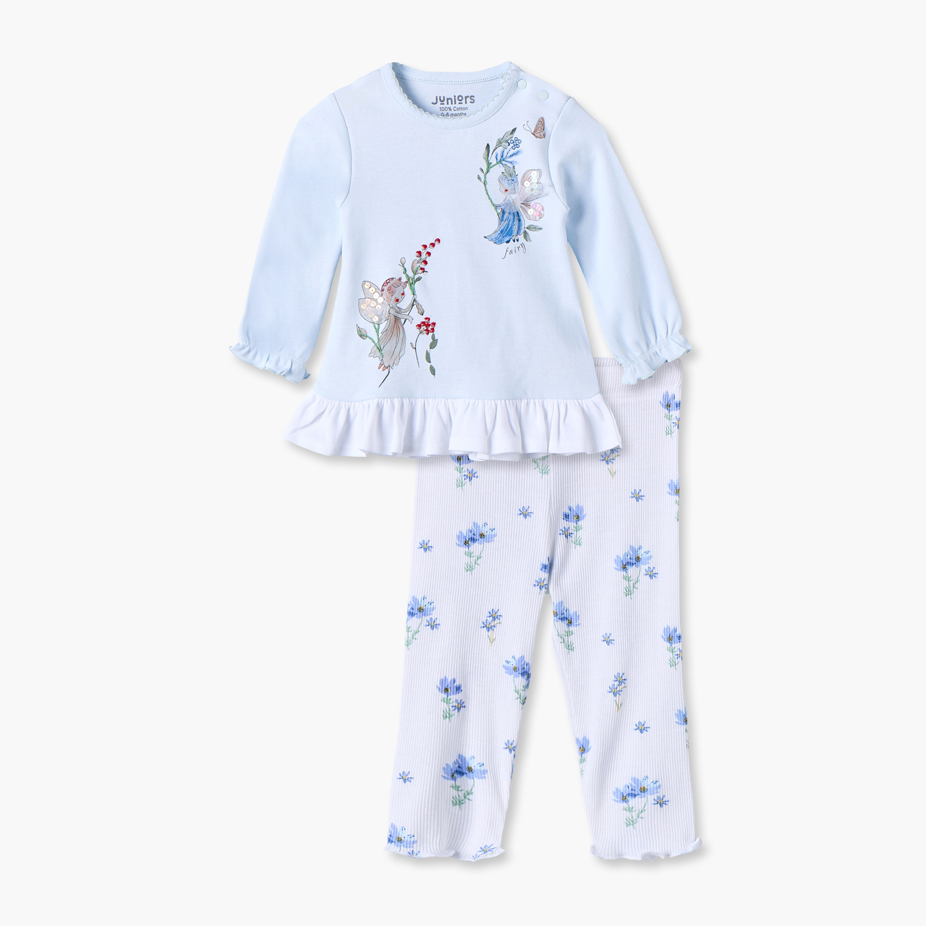 طقم بيجاما قطن بياقة ضيقة وأكمام طويلة وطبعات من جونيورز-baby-girls-clothing-nightwear-pyjamasets-image-2
