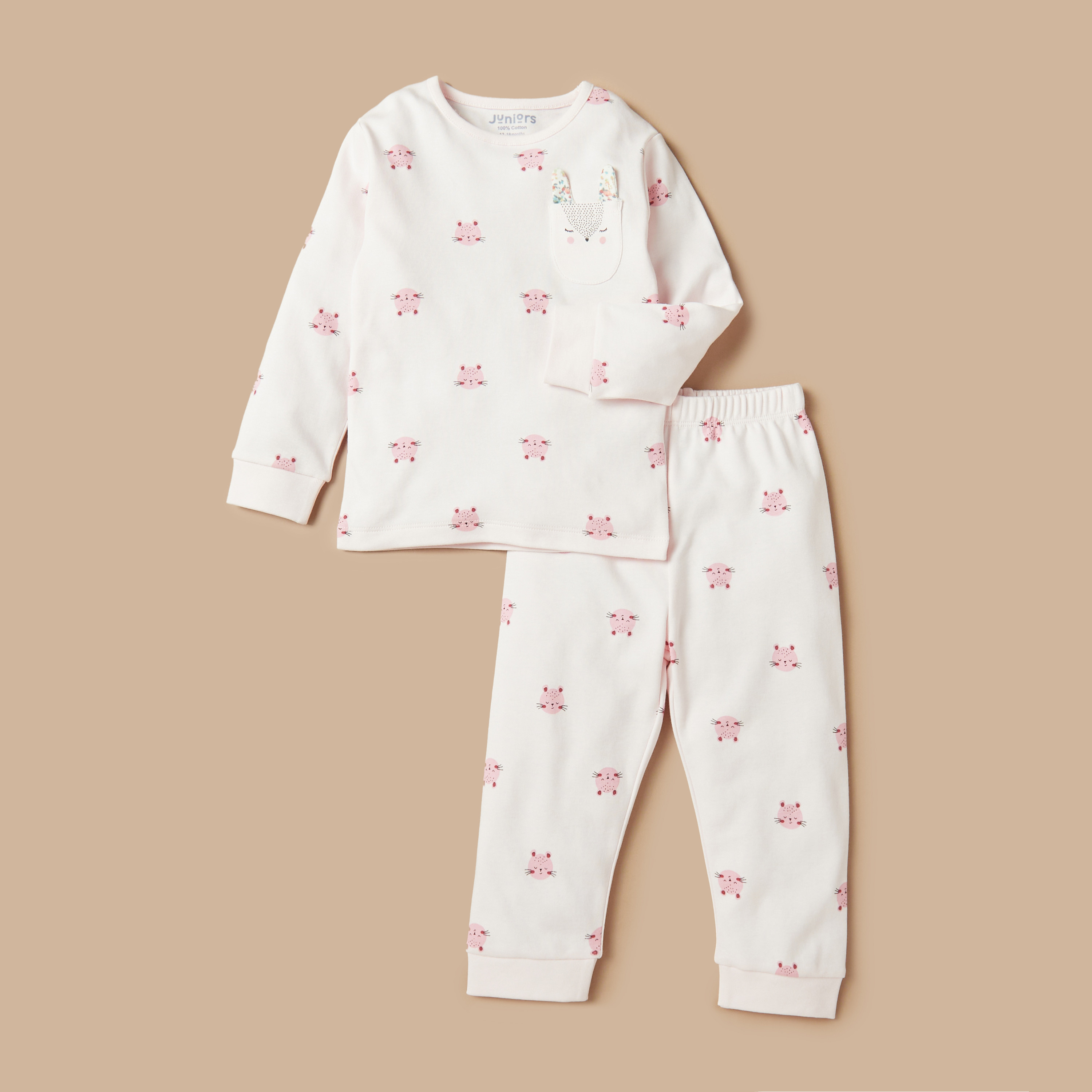 Juniors All-Over Animal Print Long Sleeves T-shirt and Elasticated Pyjama Set-baby-girls-clothing-nightwear-pyjamasets-image-1