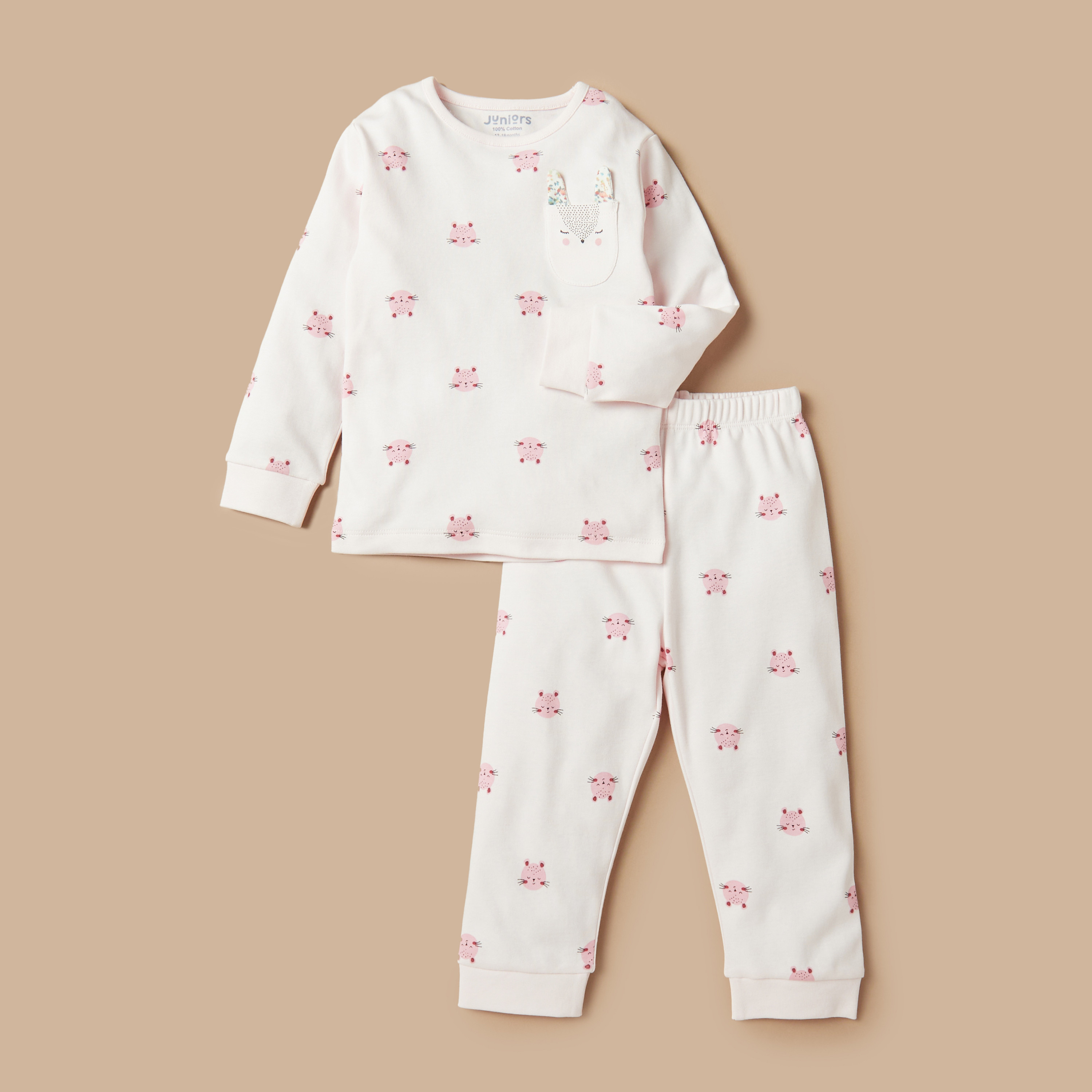 Juniors All-Over Animal Print Long Sleeves T-shirt and Elasticated Pyjama Set-baby-girls-clothing-nightwear-pyjamasets-image-3