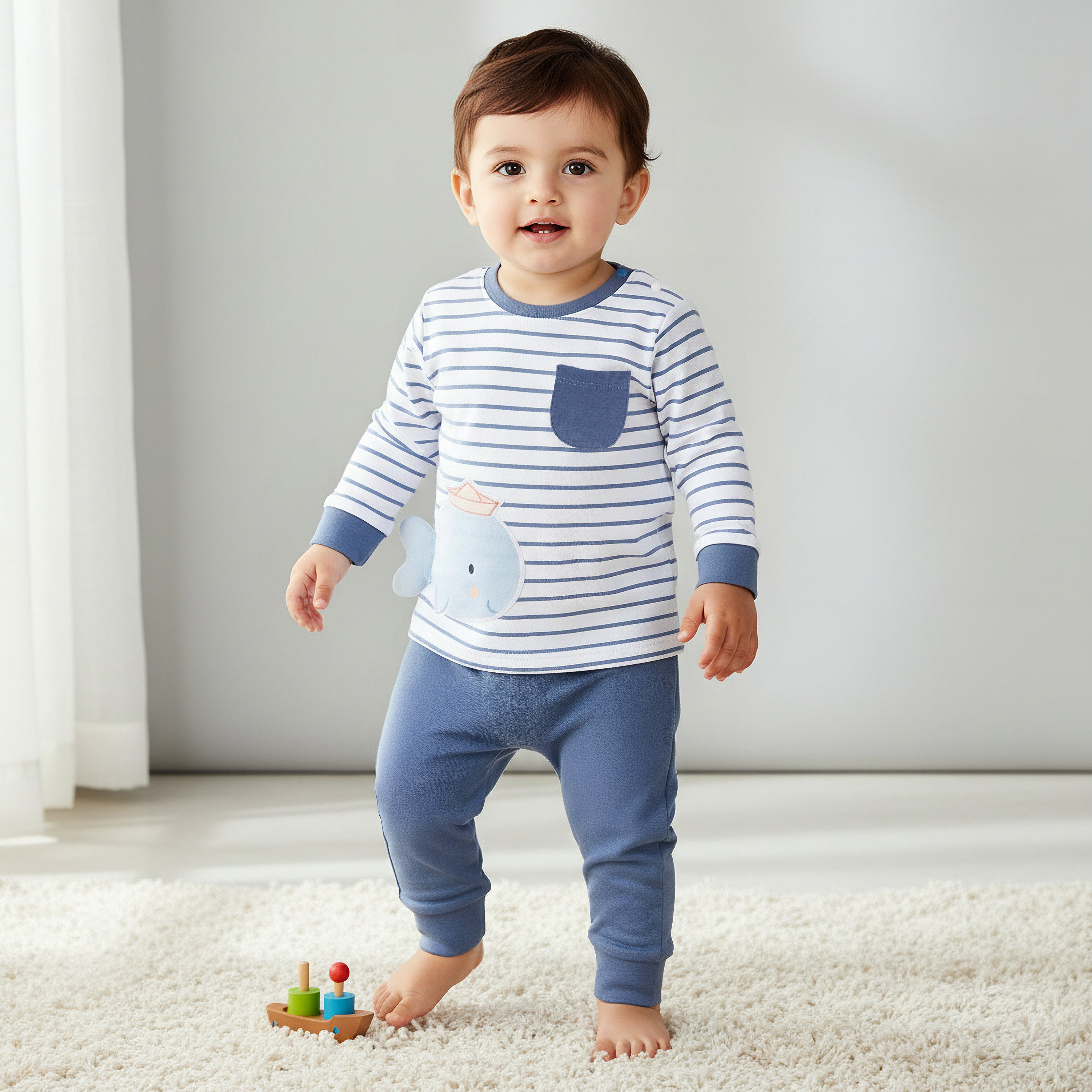 Juniors Cotton Round Neck Long Sleeve Pyjama Set with Print-baby-boys-clothing-nightwear-pyjamasets-image-1