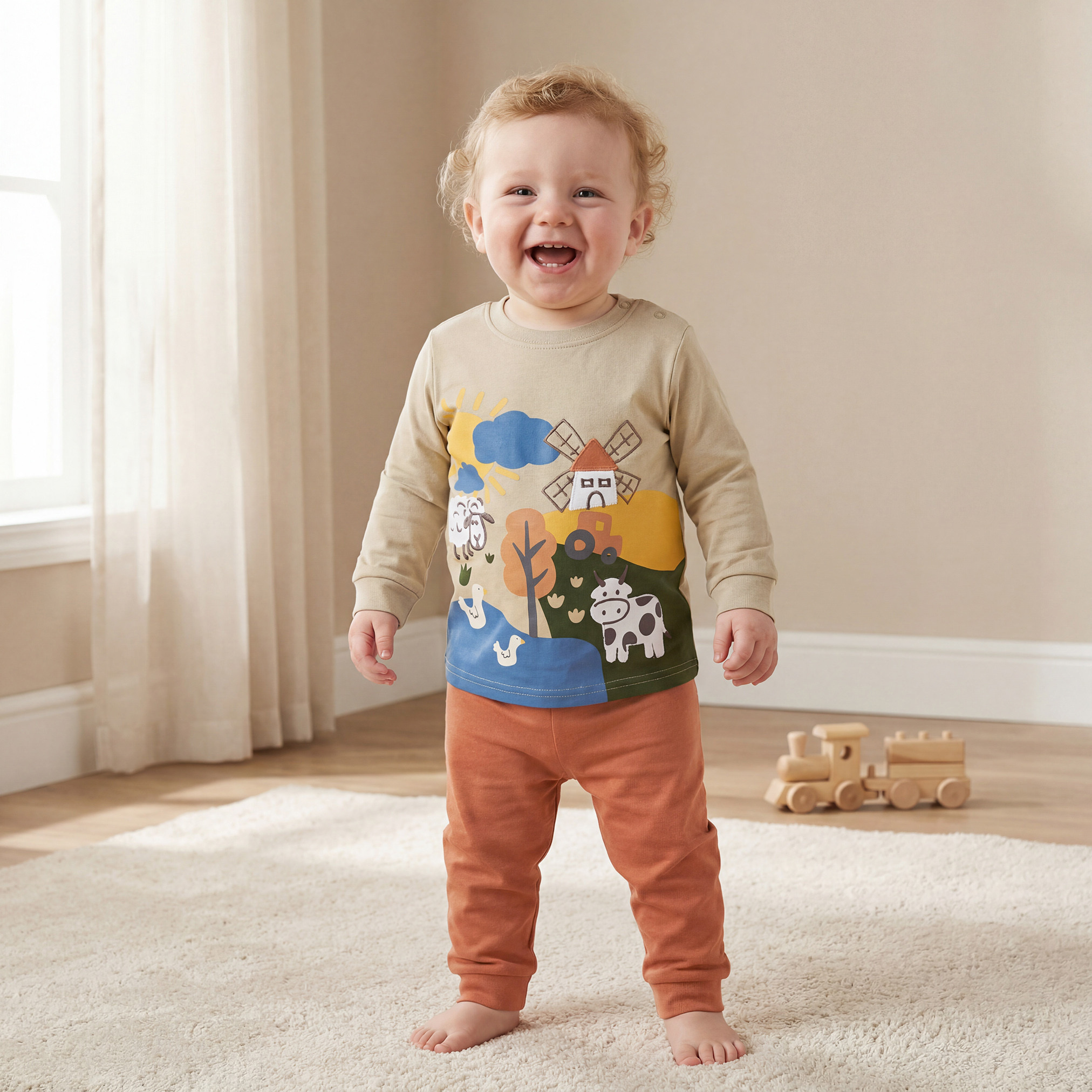 Juniors Farmyard Print T-shirt and Pyjama Set-baby-boys-clothing-nightwear-pyjamasets-image-2