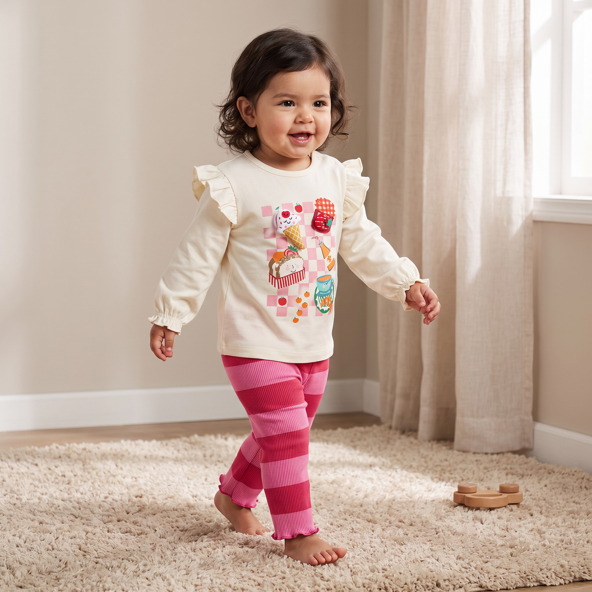 طقم بيجاما قطن بياقة ضيقة وأكمام طويلة وطبعات من جونيورز-baby-girls-clothing-nightwear-pyjamasets-image-1