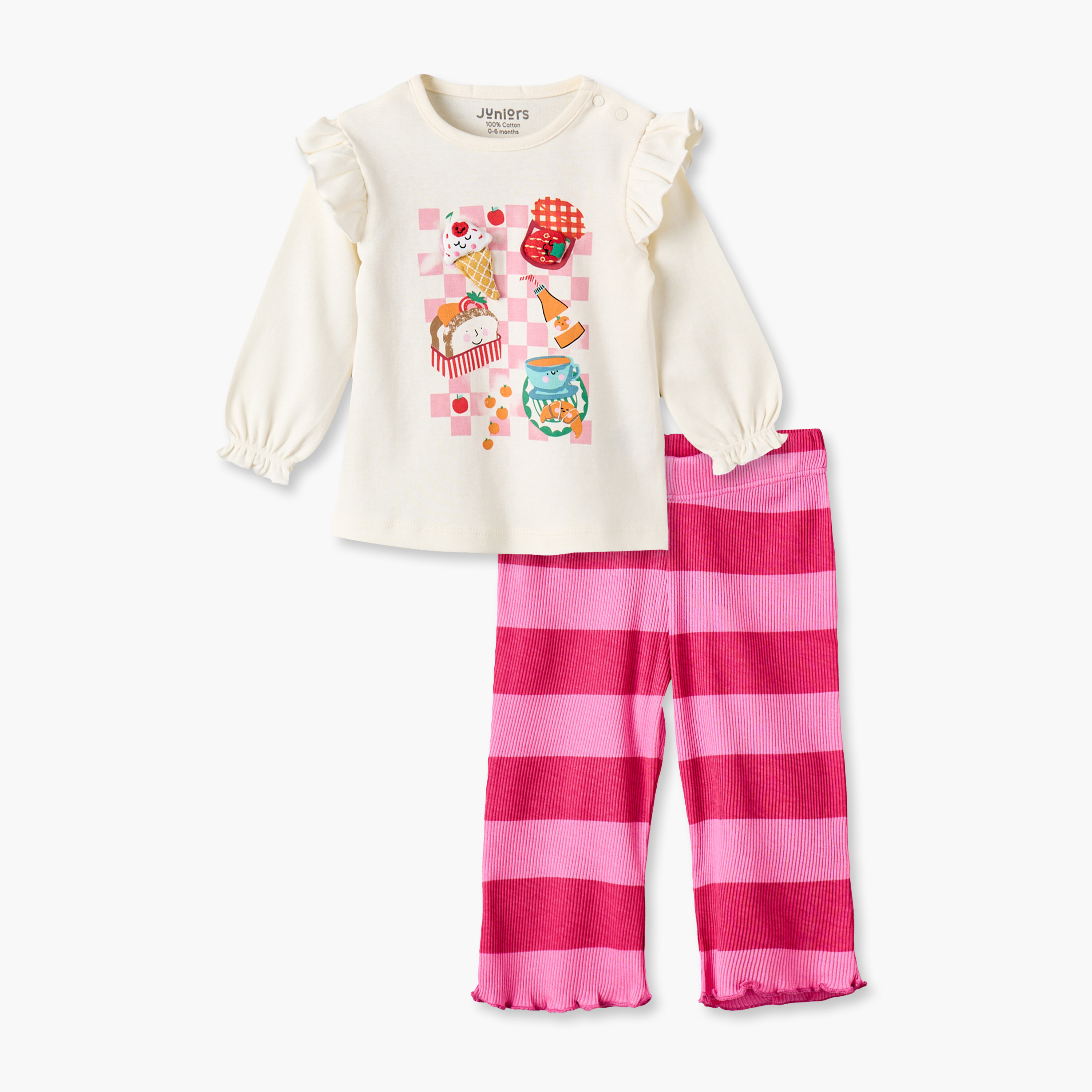طقم بيجاما قطن بياقة ضيقة وأكمام طويلة وطبعات من جونيورز-baby-girls-clothing-nightwear-pyjamasets-image-2