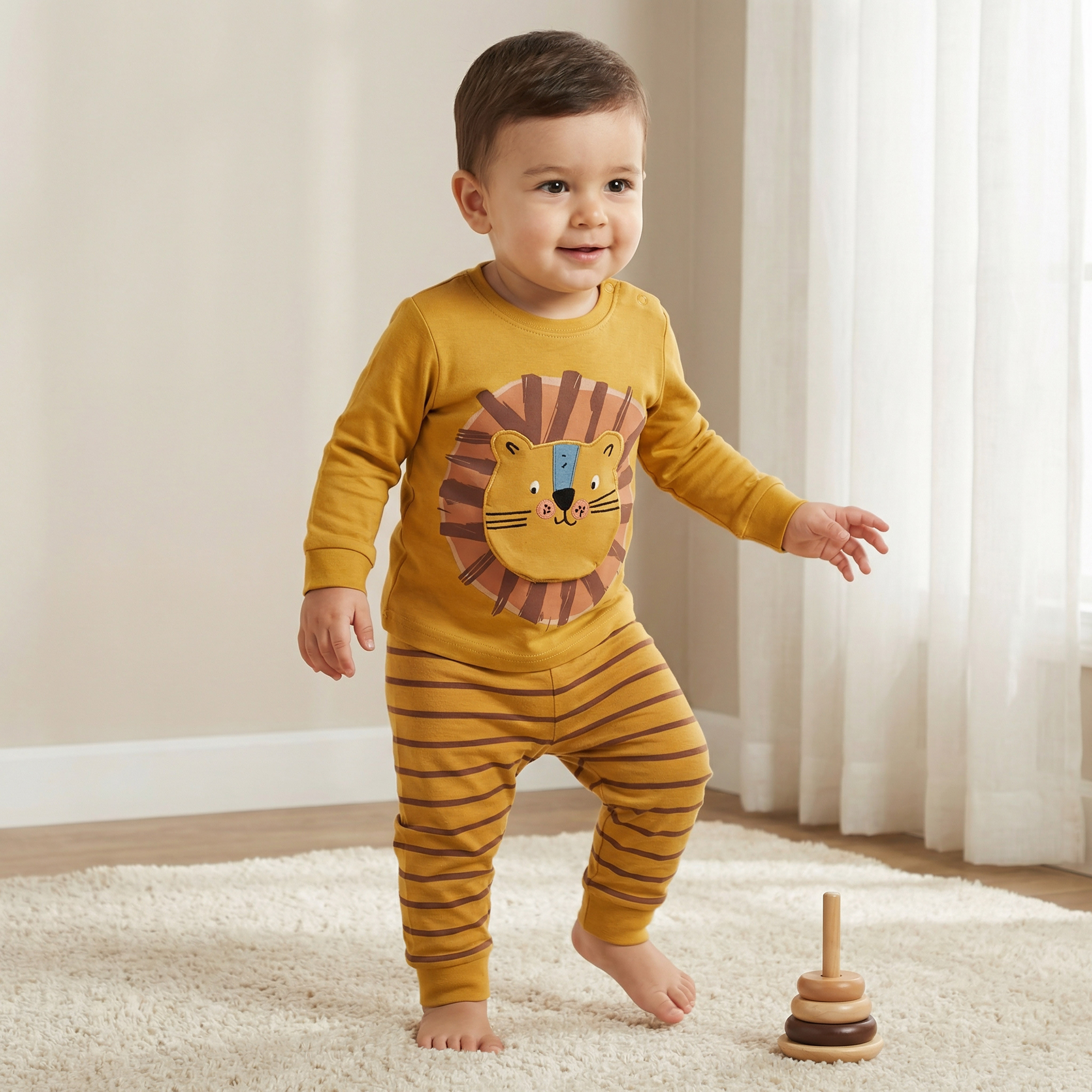طقم بيجاما قطن بياقة مستديرة وأكمام طويلة وطبعات من جونيورز-baby-boys-clothing-nightwear-pyjamasets-image-1