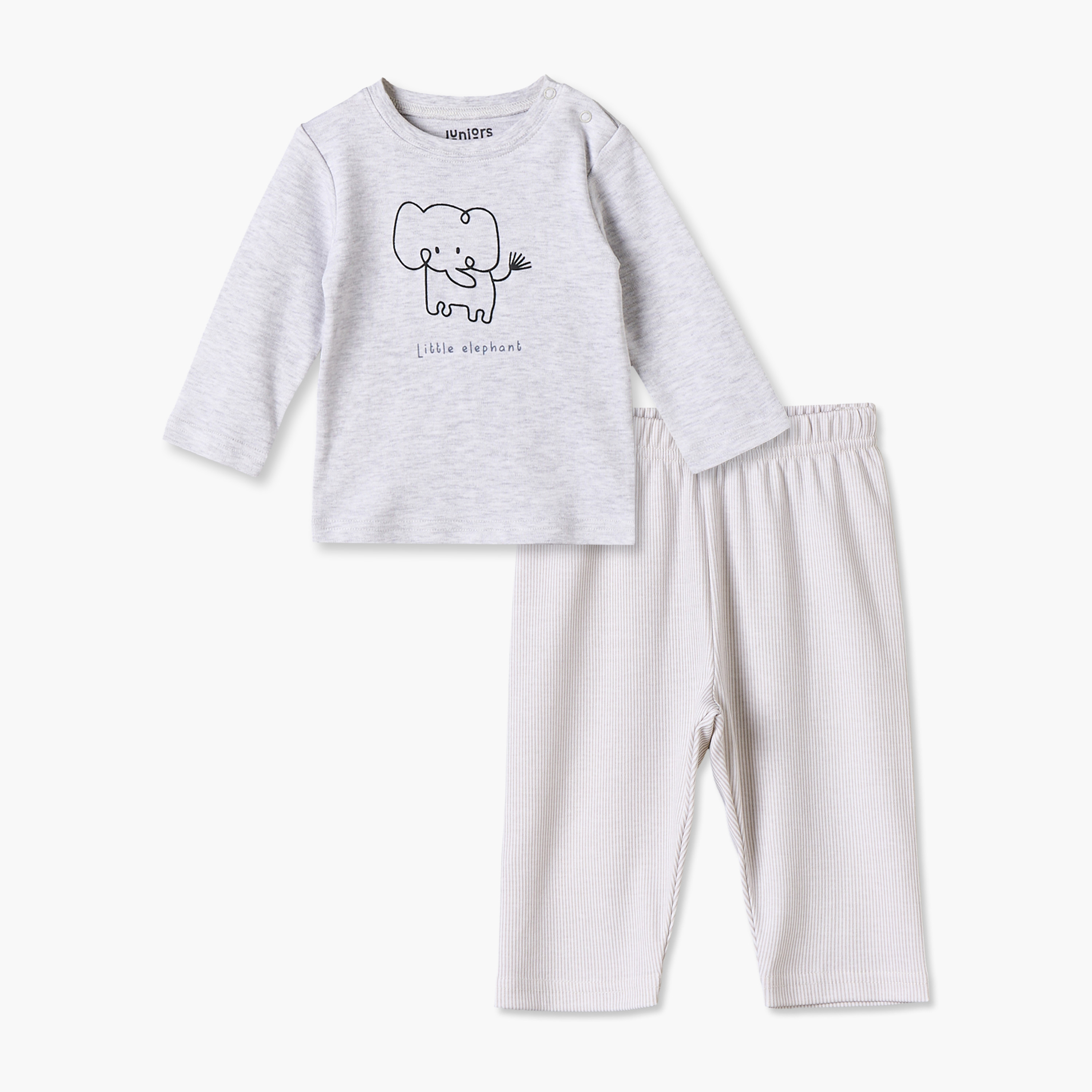 Juniors Cotton Crew Neck Long Sleeves Pyjama Set with Elephant Print-baby-boys-clothing-nightwear-pyjamasets-image-1