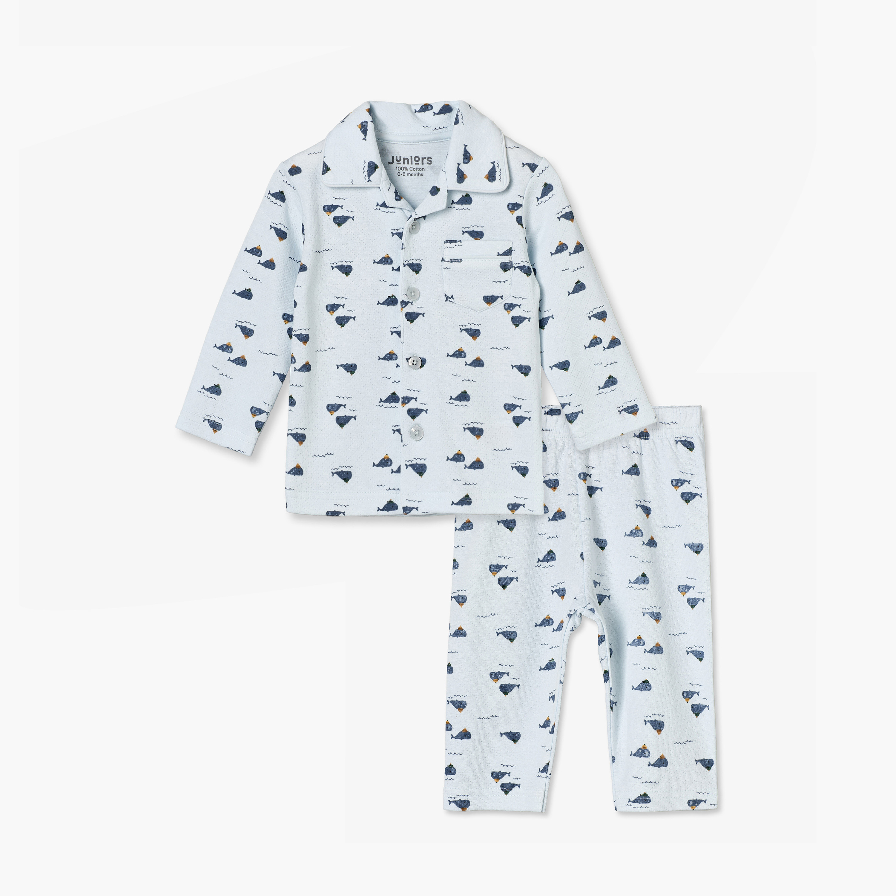 طقم بيجاما قطني بياقة وأكمام طويلة بطبعة حوت من جونيورز-baby-boys-clothing-nightwear-pyjamasets-image-2