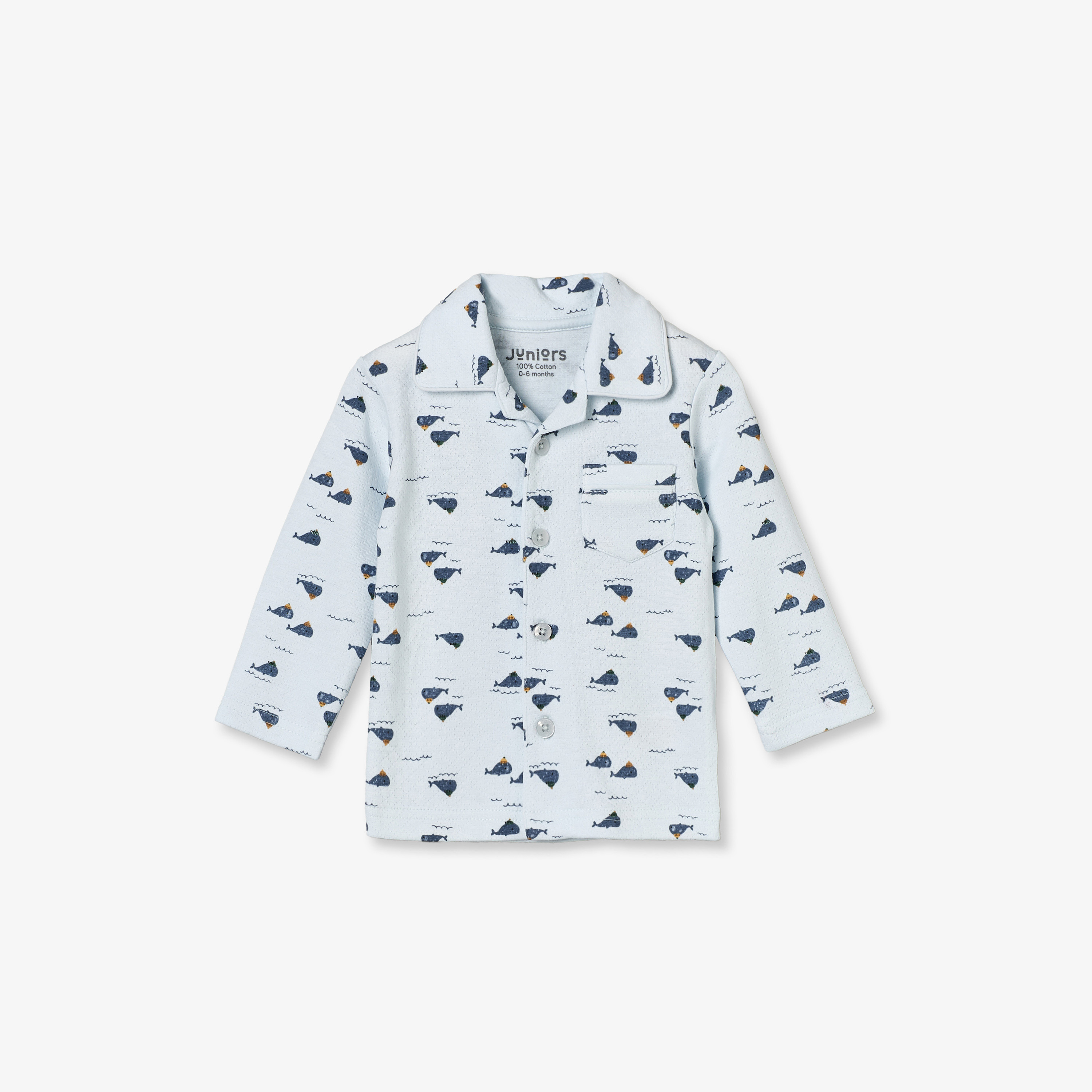 طقم بيجاما قطني بياقة وأكمام طويلة بطبعة حوت من جونيورز-baby-boys-clothing-nightwear-pyjamasets-image-3
