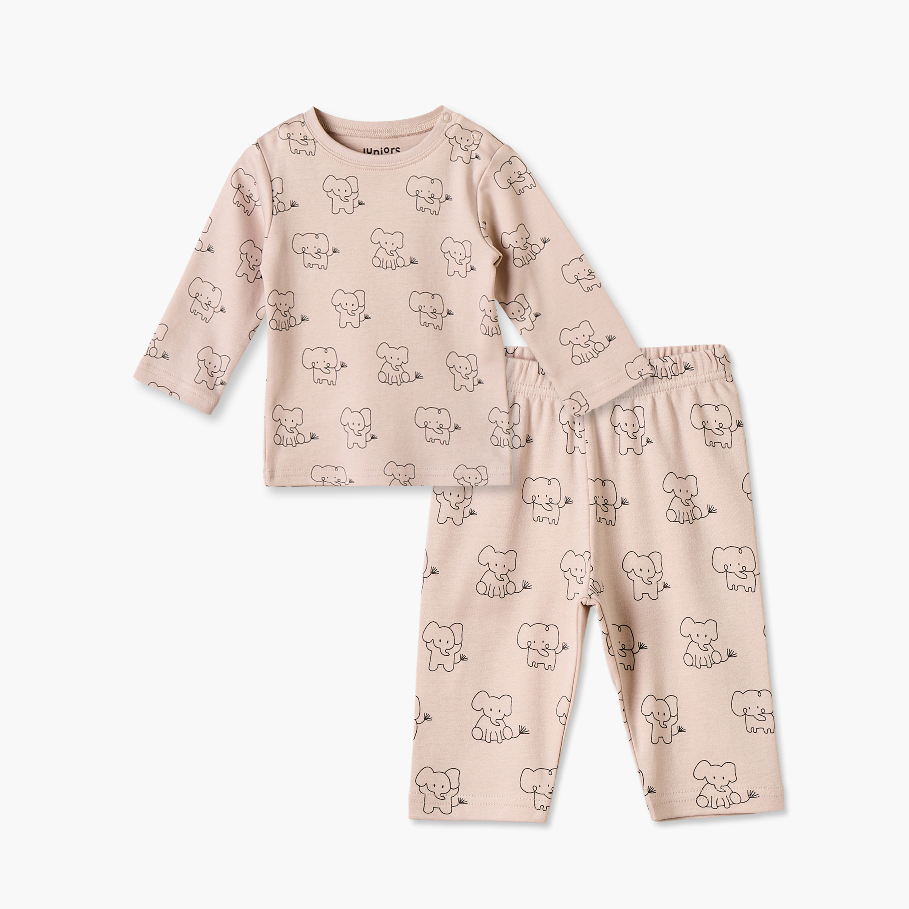 Juniors Cotton Crew Neck Long Sleeves Pyjama Set with Elephant Print-baby-girls-clothing-winterwear-pyjamasets-image-1
