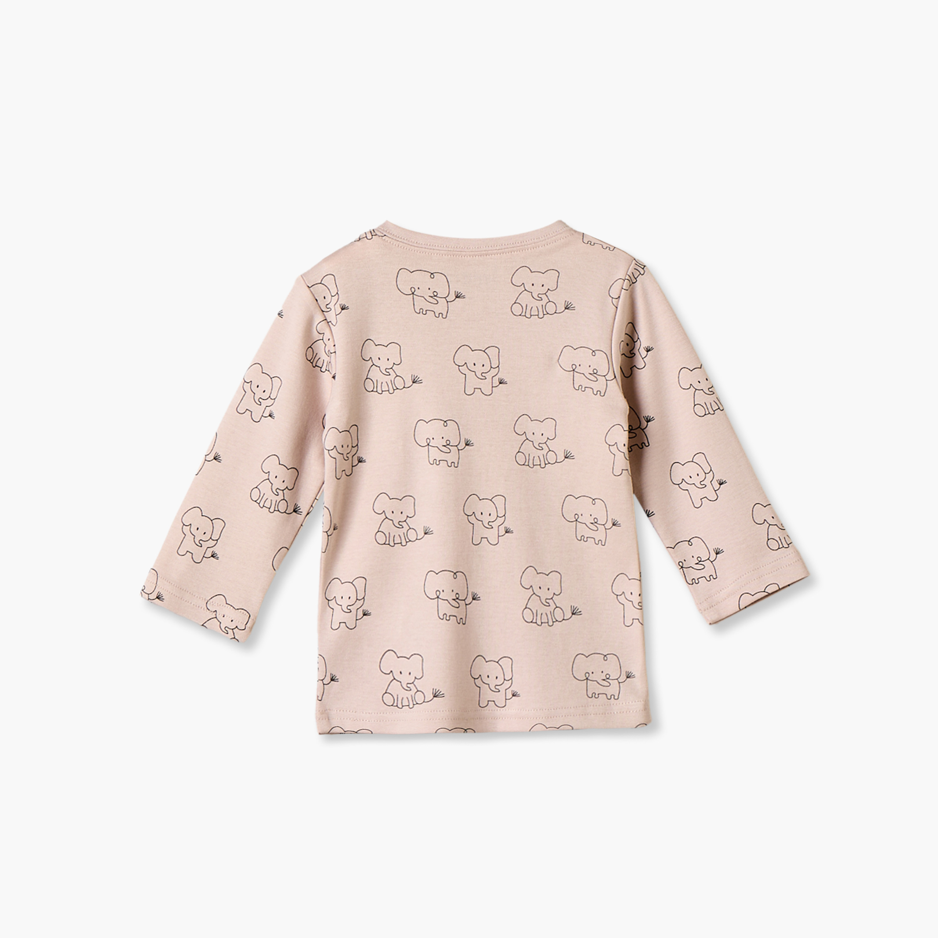 Juniors Cotton Crew Neck Long Sleeves Pyjama Set with Elephant Print-baby-girls-clothing-winterwear-pyjamasets-image-3
