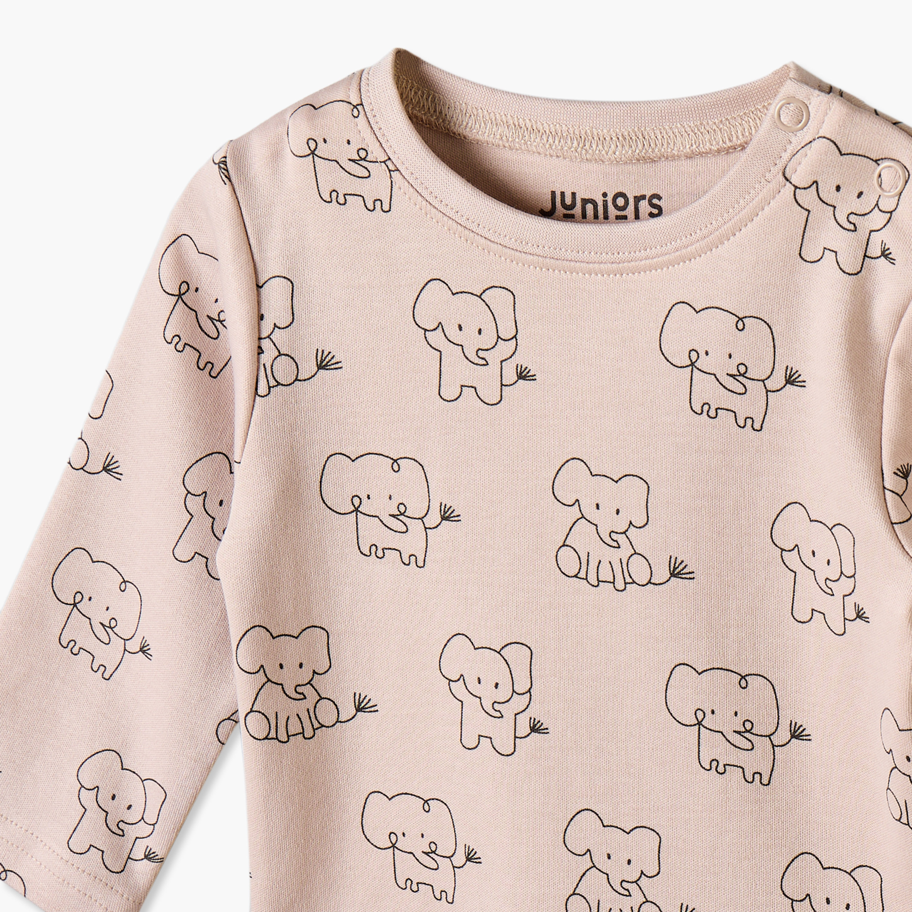 Juniors Cotton Crew Neck Long Sleeves Pyjama Set with Elephant Print-baby-girls-clothing-winterwear-pyjamasets-image-5
