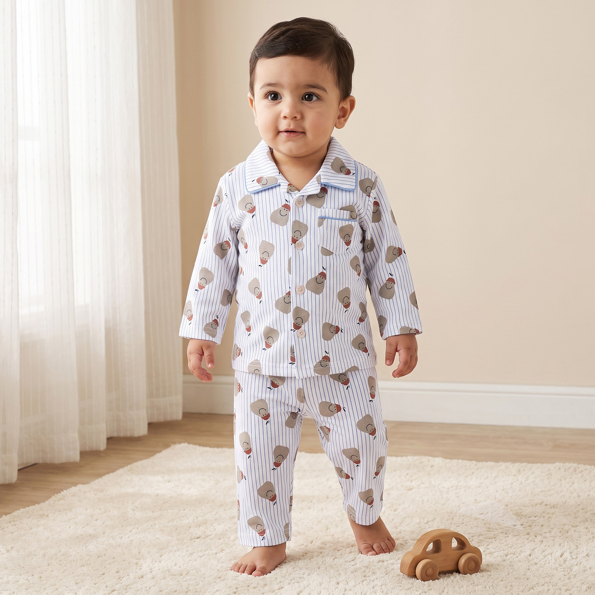 طقم بيجاما قطني بياقة وأكمام طويلة بطبعة كمثرى من جونيورز-baby-boys-clothing-nightwear-pyjamasets-image-1