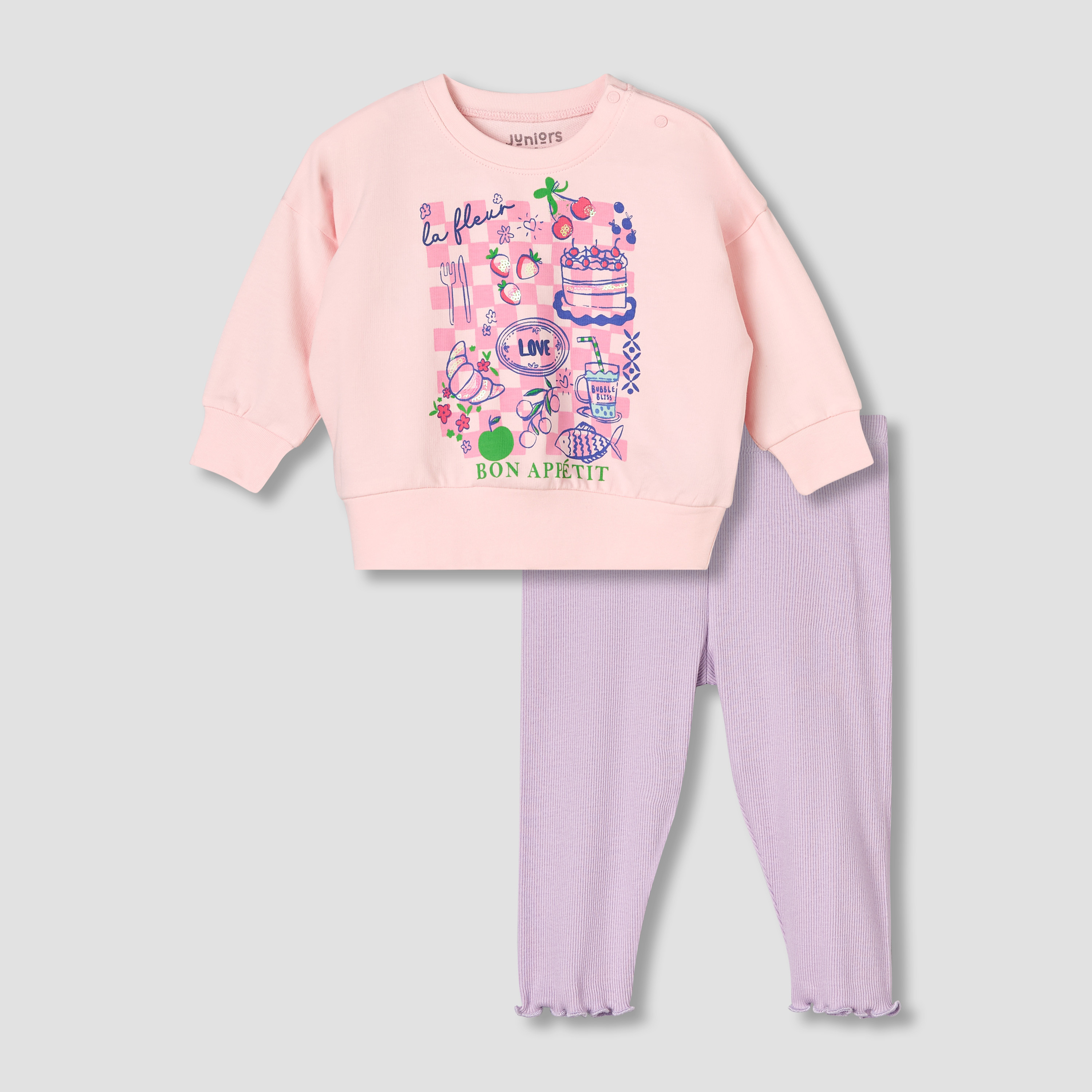 Juniors Cotton Round Neck Long Sleeve Pyjama Set with Print-baby-girls-clothing-nightwear-pyjamasets-image-2