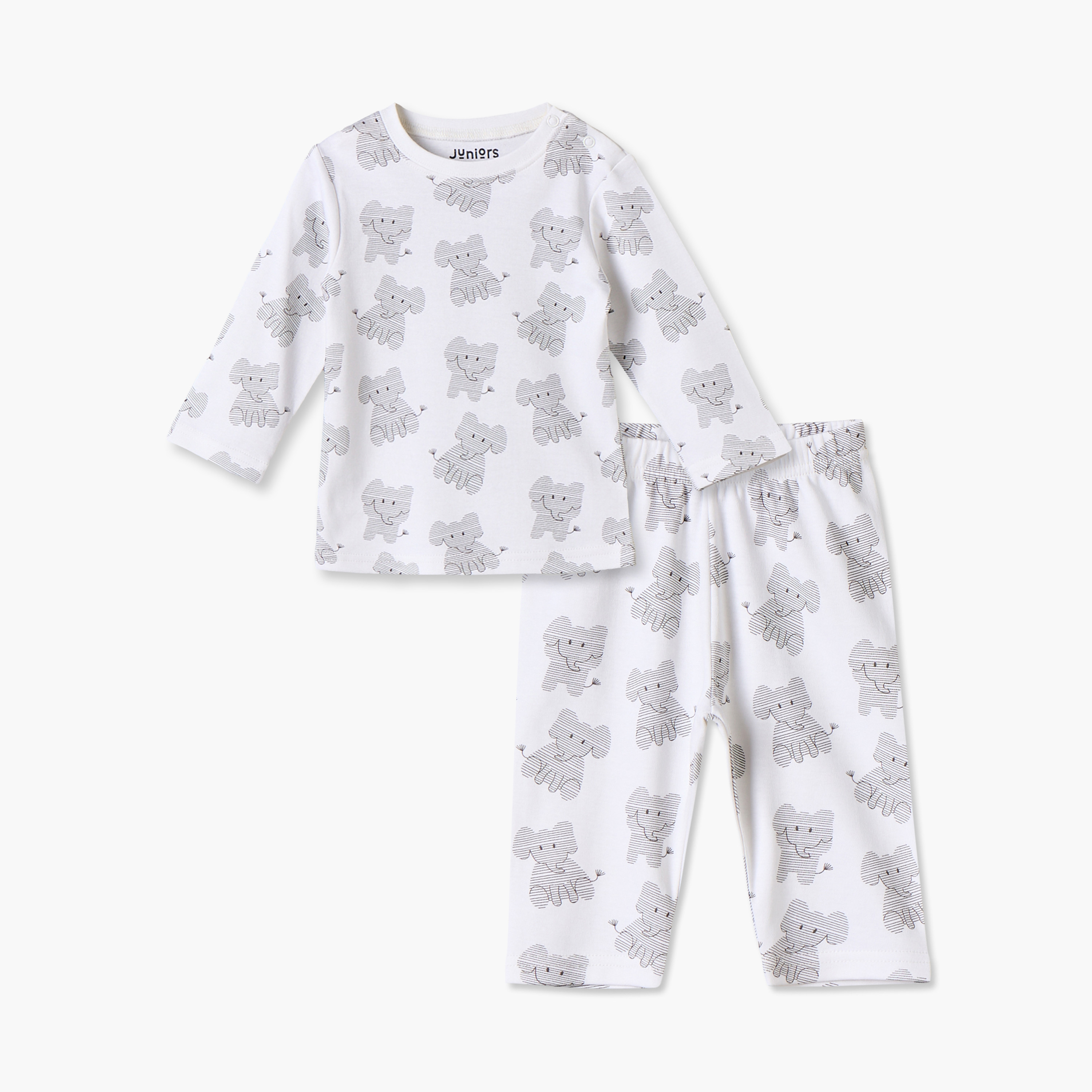 Juniors Cotton Crew Neck Long Sleeves Pyjama Set with Elephant Print-baby-boys-clothing-nightwear-pyjamasets-image-1
