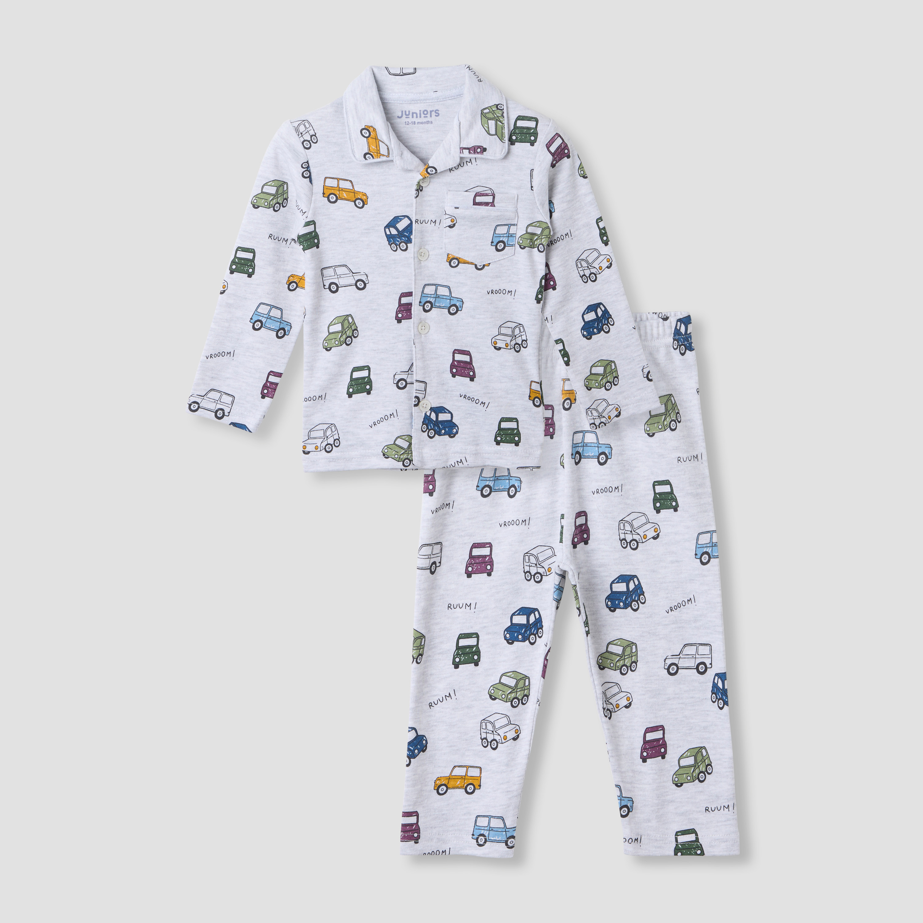 Juniors Vehicle Print Long Sleeve Shirt and Pyjama Set-baby-boys-clothing-nightwear-pyjamasets-image-1