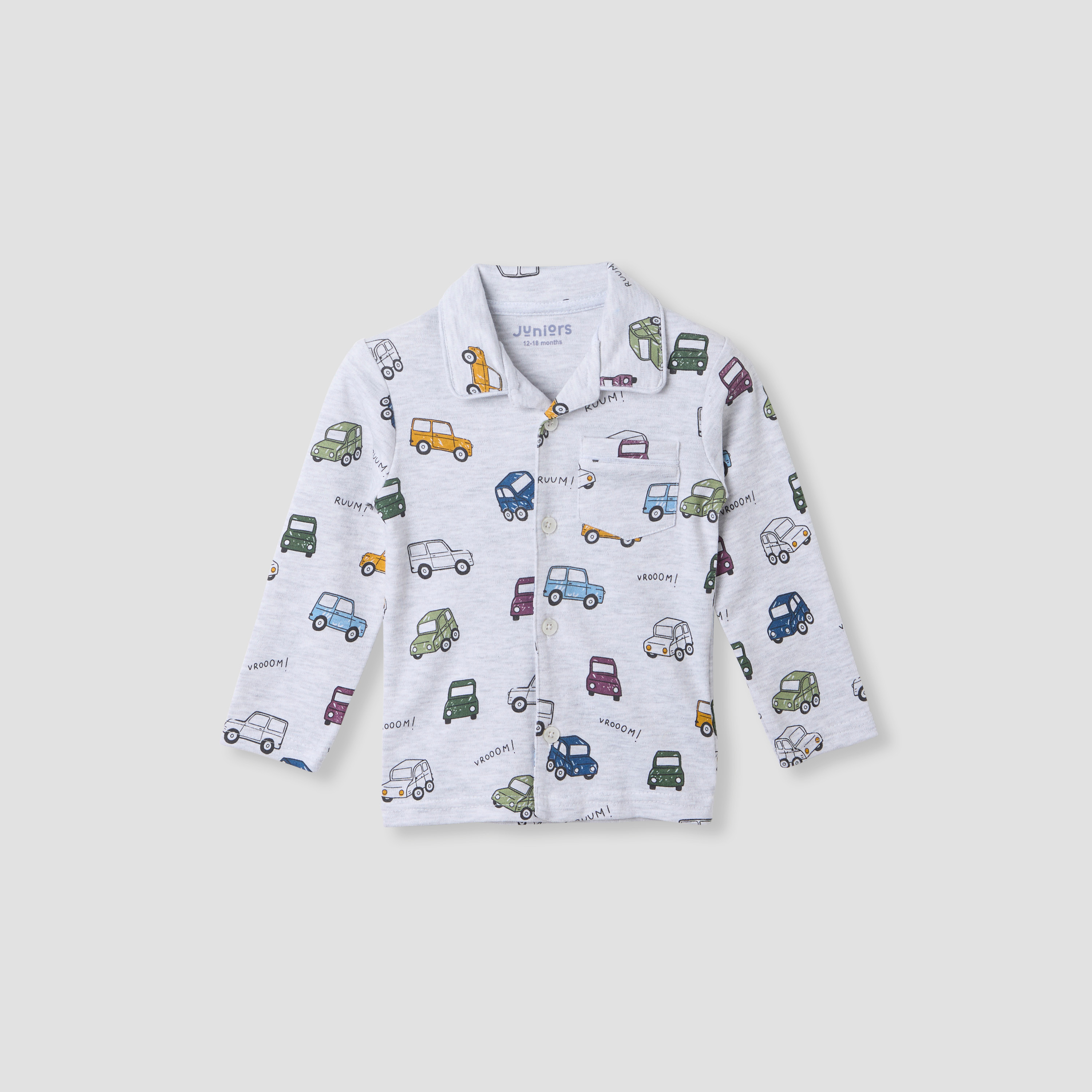 Juniors Vehicle Print Long Sleeve Shirt and Pyjama Set-baby-boys-clothing-nightwear-pyjamasets-image-2