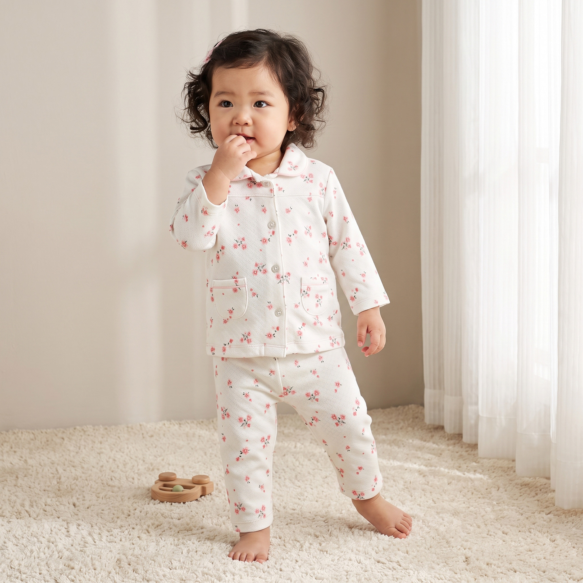 طقم بيجاما قطن بطبعات أزهار وأكمام طويلة وياقة عادية من جونيورز-baby-girls-clothing-nightwear-pyjamasets-image-1