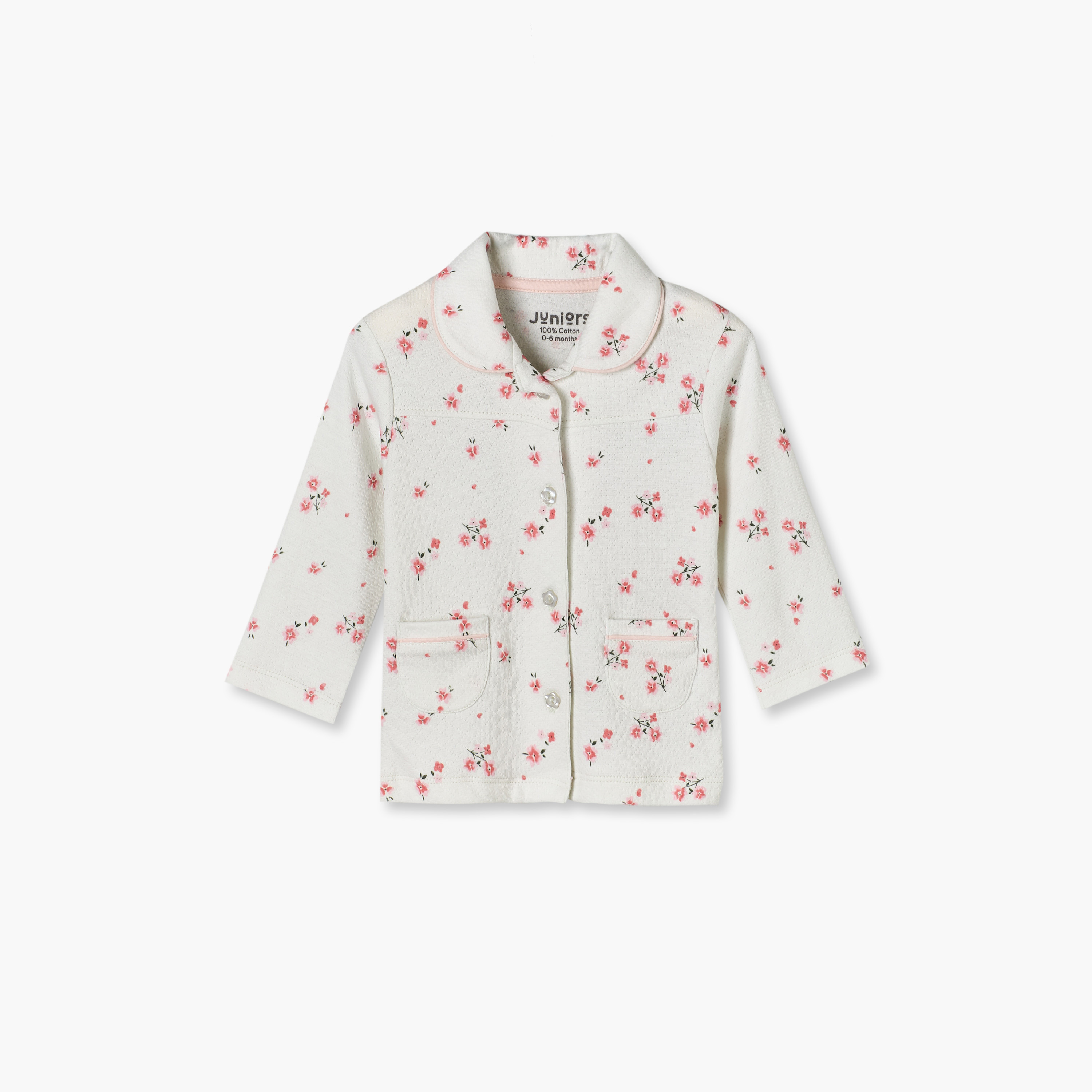 طقم بيجاما قطن بطبعات أزهار وأكمام طويلة وياقة عادية من جونيورز-baby-girls-clothing-nightwear-pyjamasets-image-3