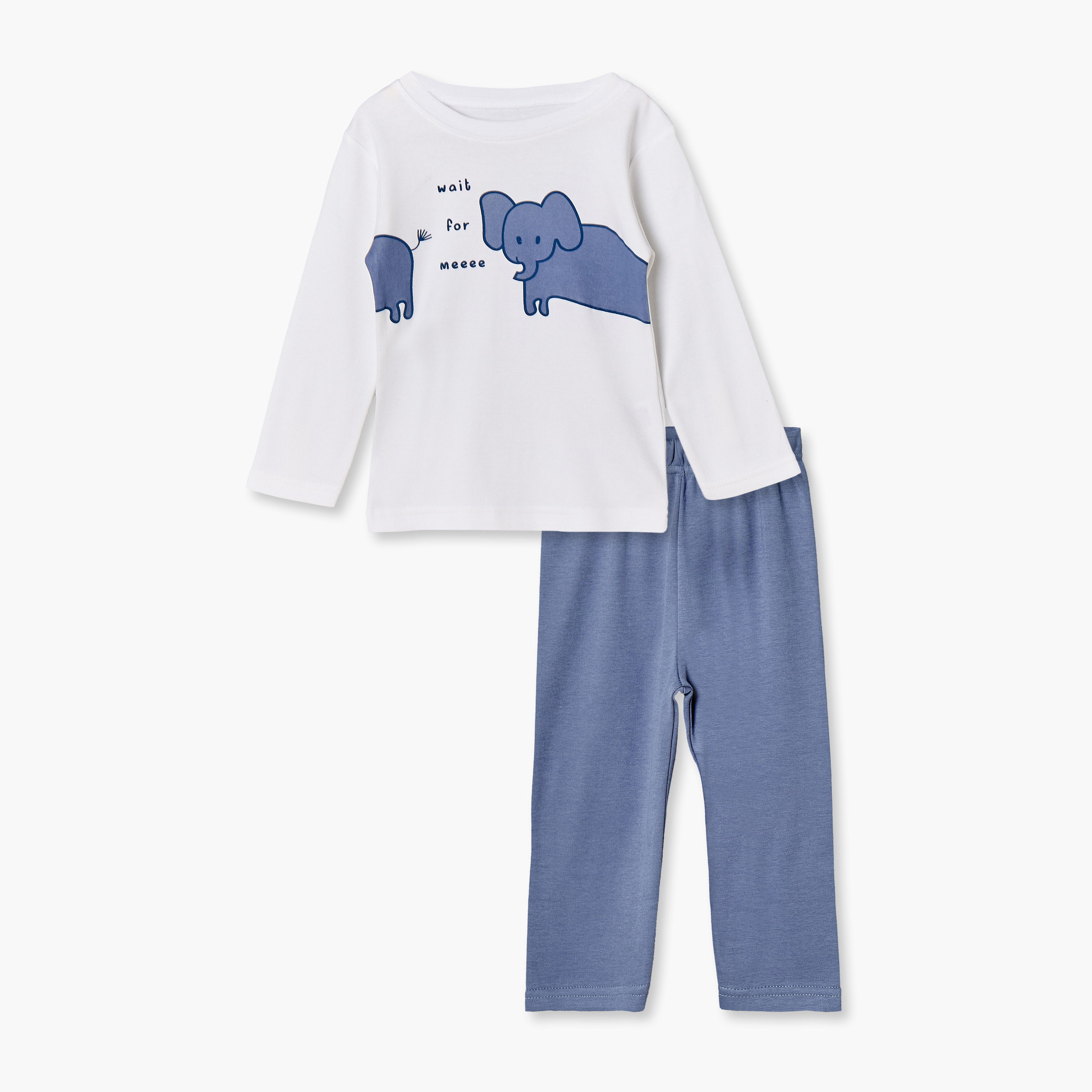 طقم بيجاما بياقة مستديرة وأكمام طويلة وطبعات فيلة من جونيورز-baby-boys-clothing-nightwear-pyjamasets-image-1