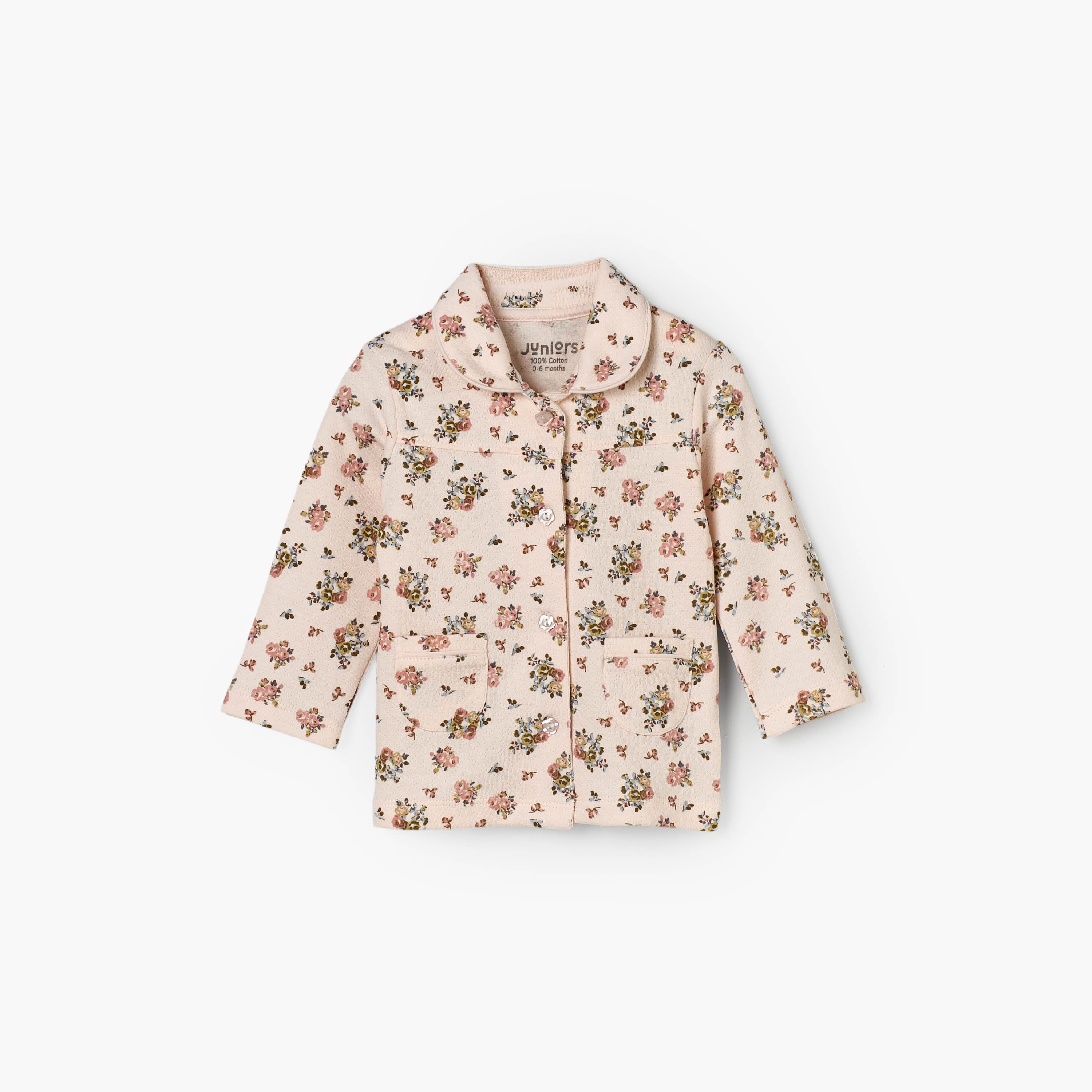 Juniors Cotton Collared Long Sleeves Pyjama Set with Floral Print-baby-girls-clothing-nightwear-pyjamasets-image-3