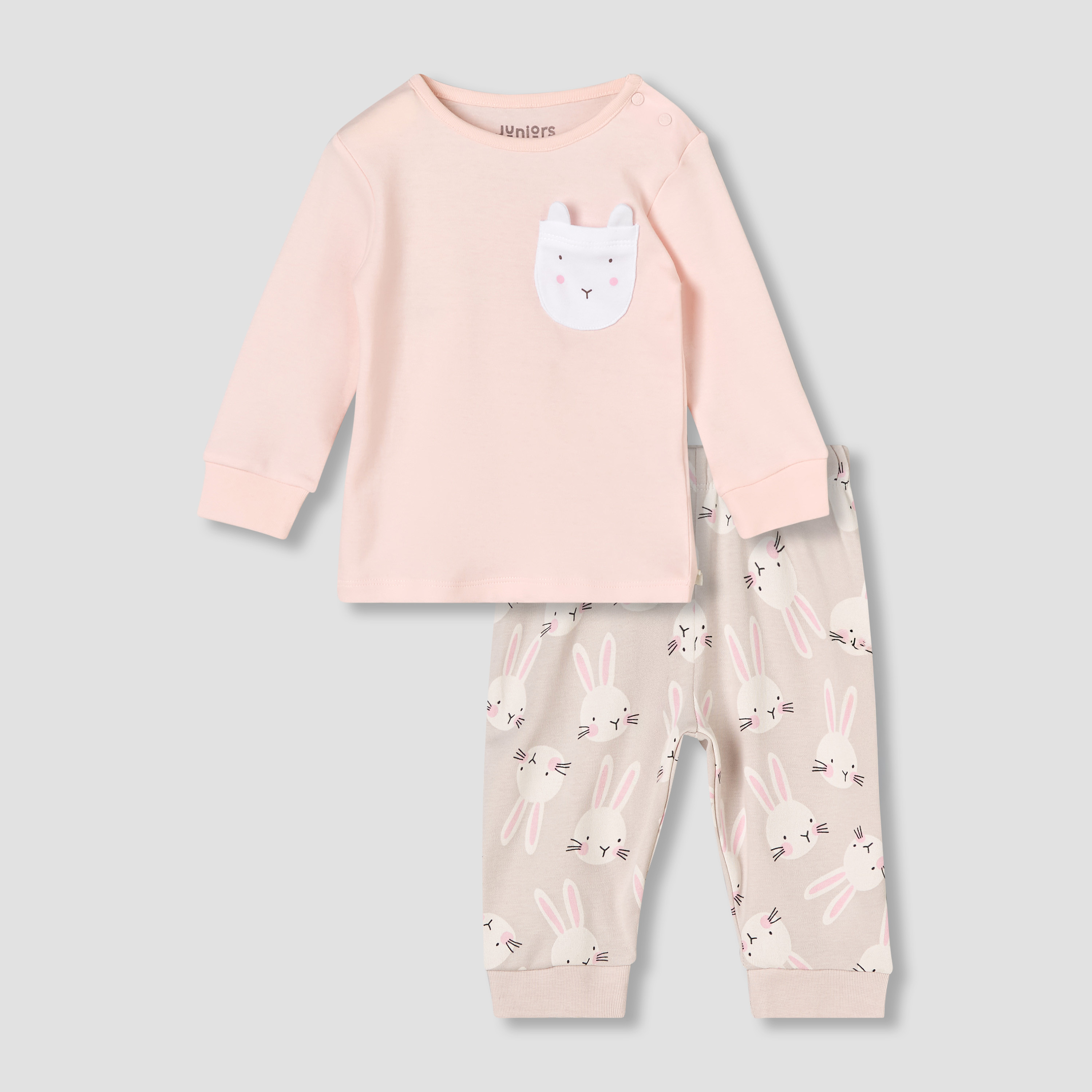Juniors Cotton Round Neck Long Sleeve Pyjama Set with Bunny Print-baby-girls-clothing-nightwear-pyjamasets-image-2